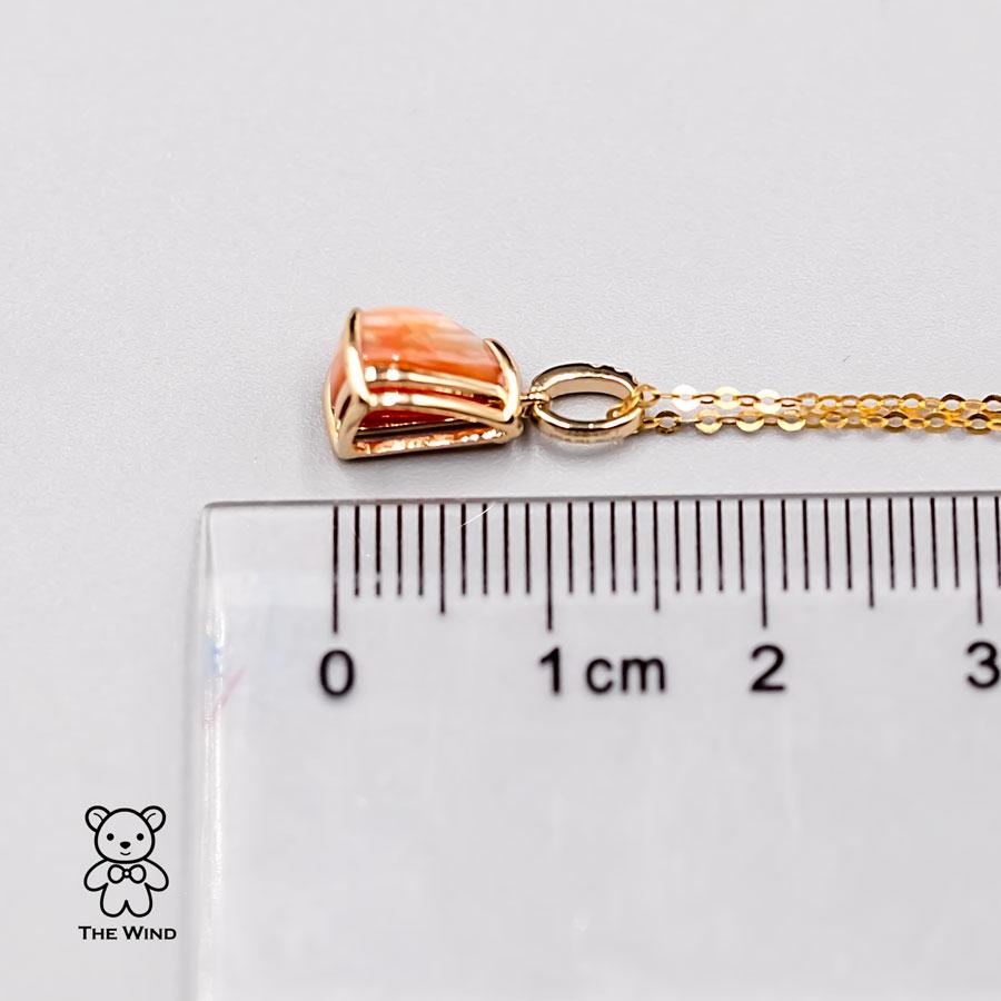 Artist Unique Pattern Mexican Fire Opal Diamond Agate Pendant Necklace 18K Yellow Gold For Sale