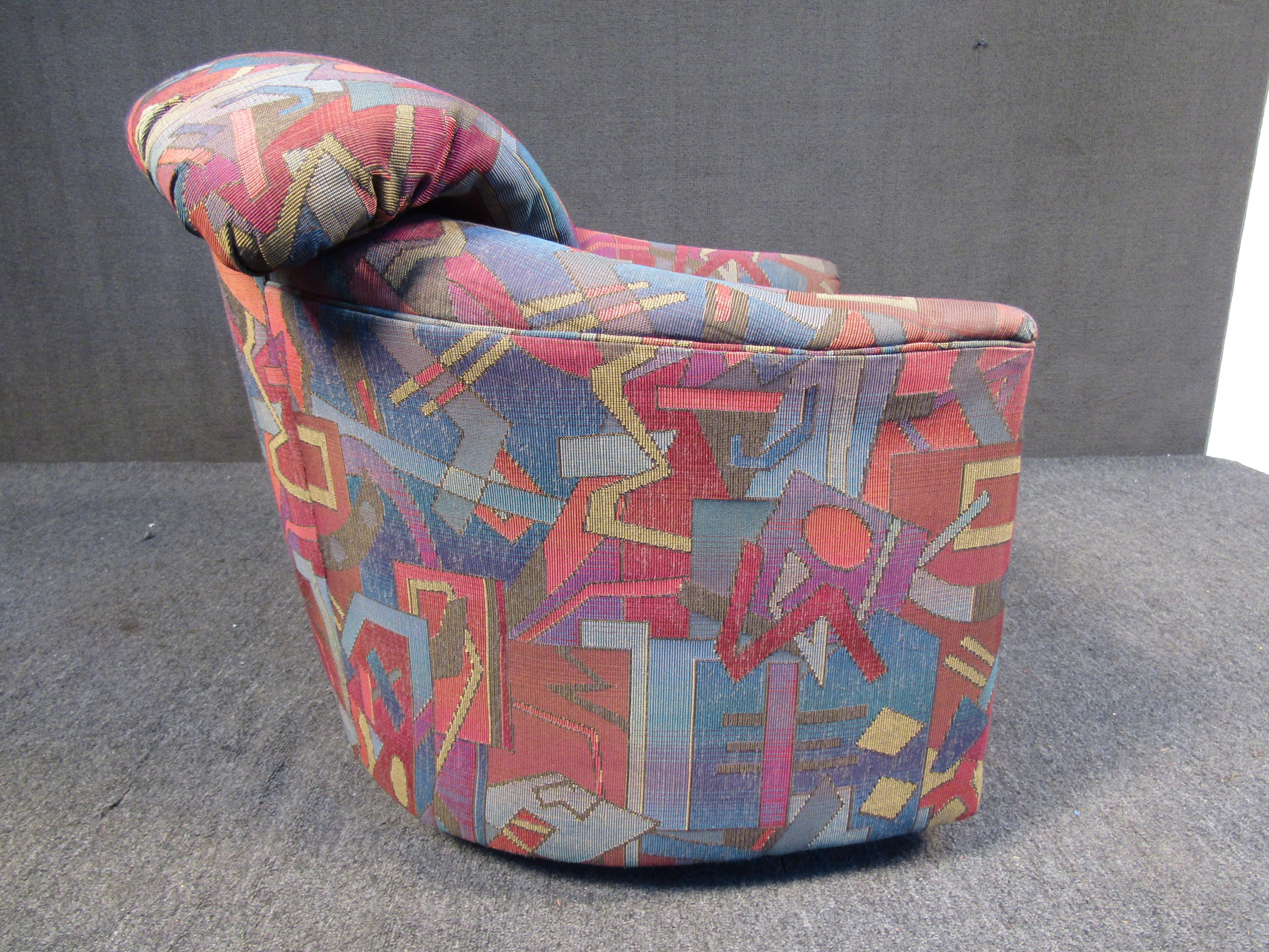 Upholstery Unique Pattern Mid-Century Swivel Lounge Chair