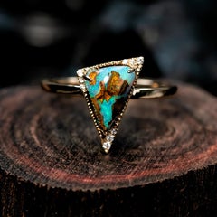 Unique Pattern Triangle Boulder Opal Diamond Engagement Ring 14K Yellow Gold