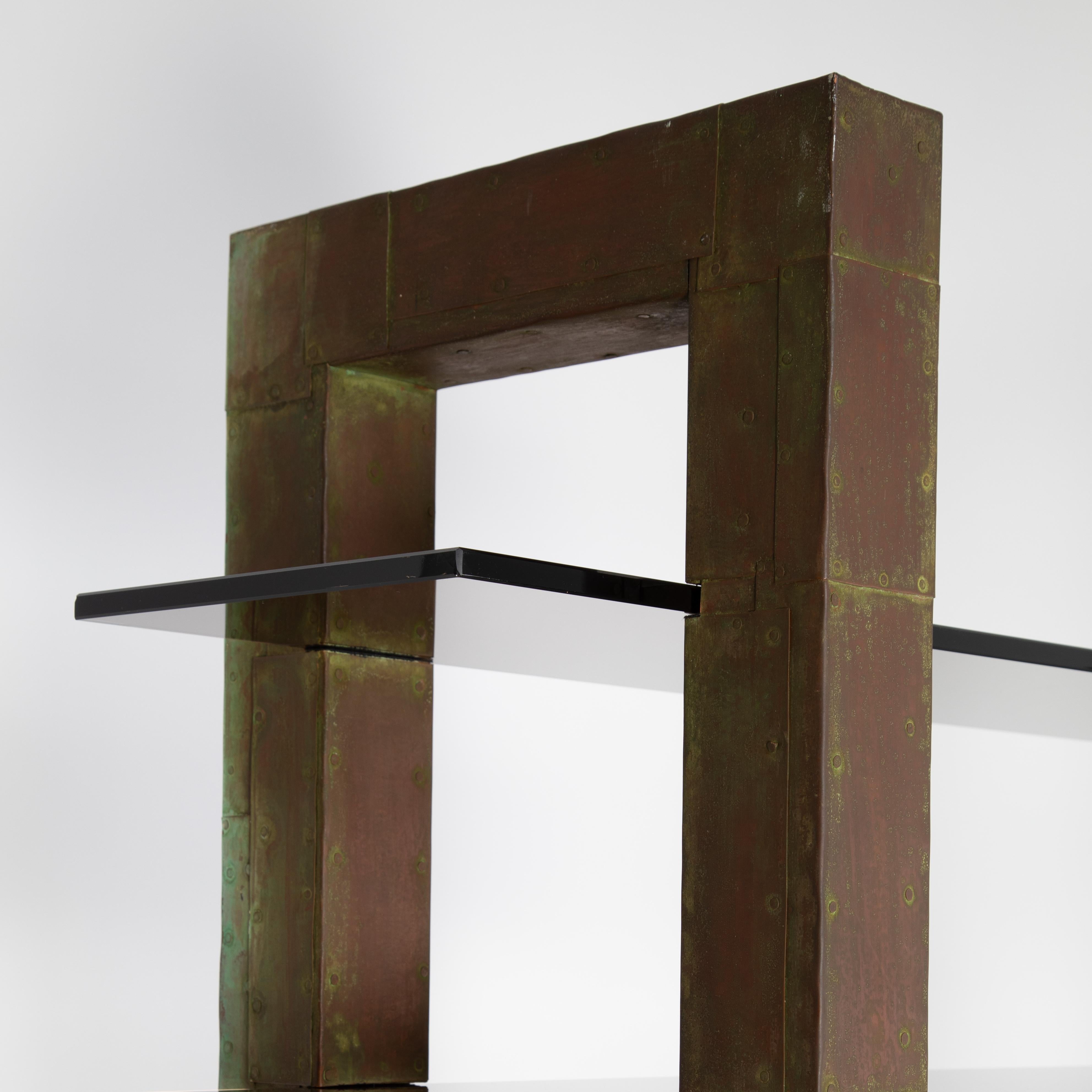 Glass Unique Paul Evans Copper Patchwork Shelving Unit, circa 1968 For Sale