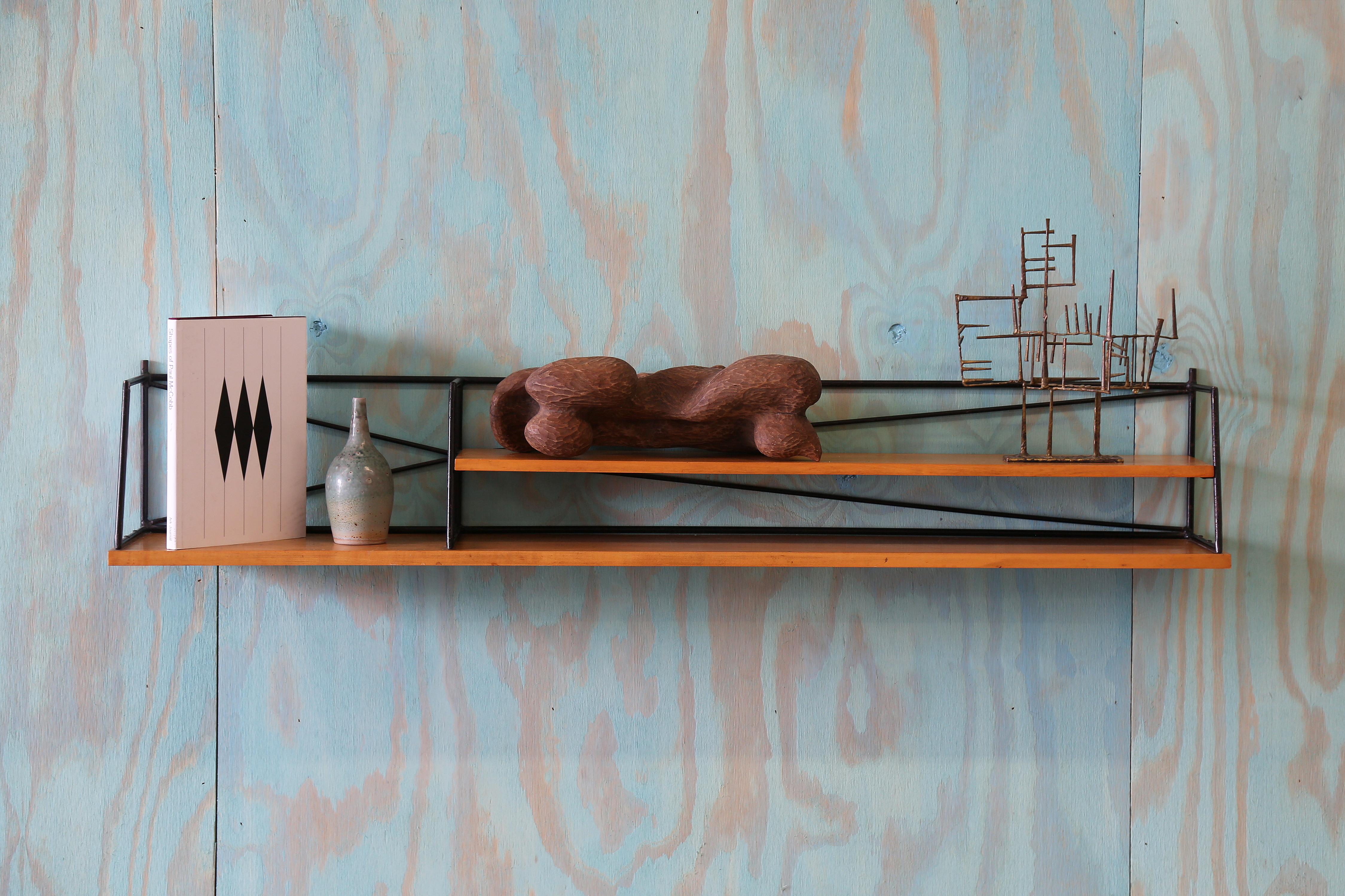 Unique Paul McCobb Black Wrought Iron and Maple Floating Shelf, c. 1950s For Sale 4