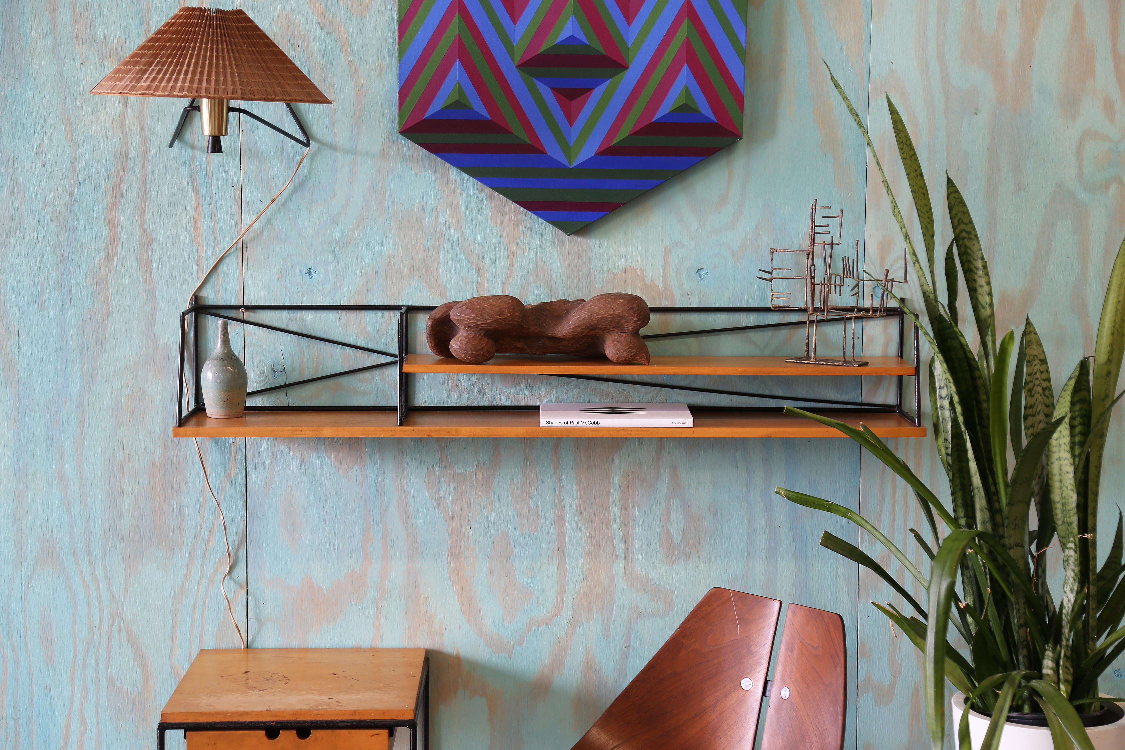 Unique Paul McCobb Black Wrought Iron and Maple Floating Shelf, c. 1950s For Sale 5