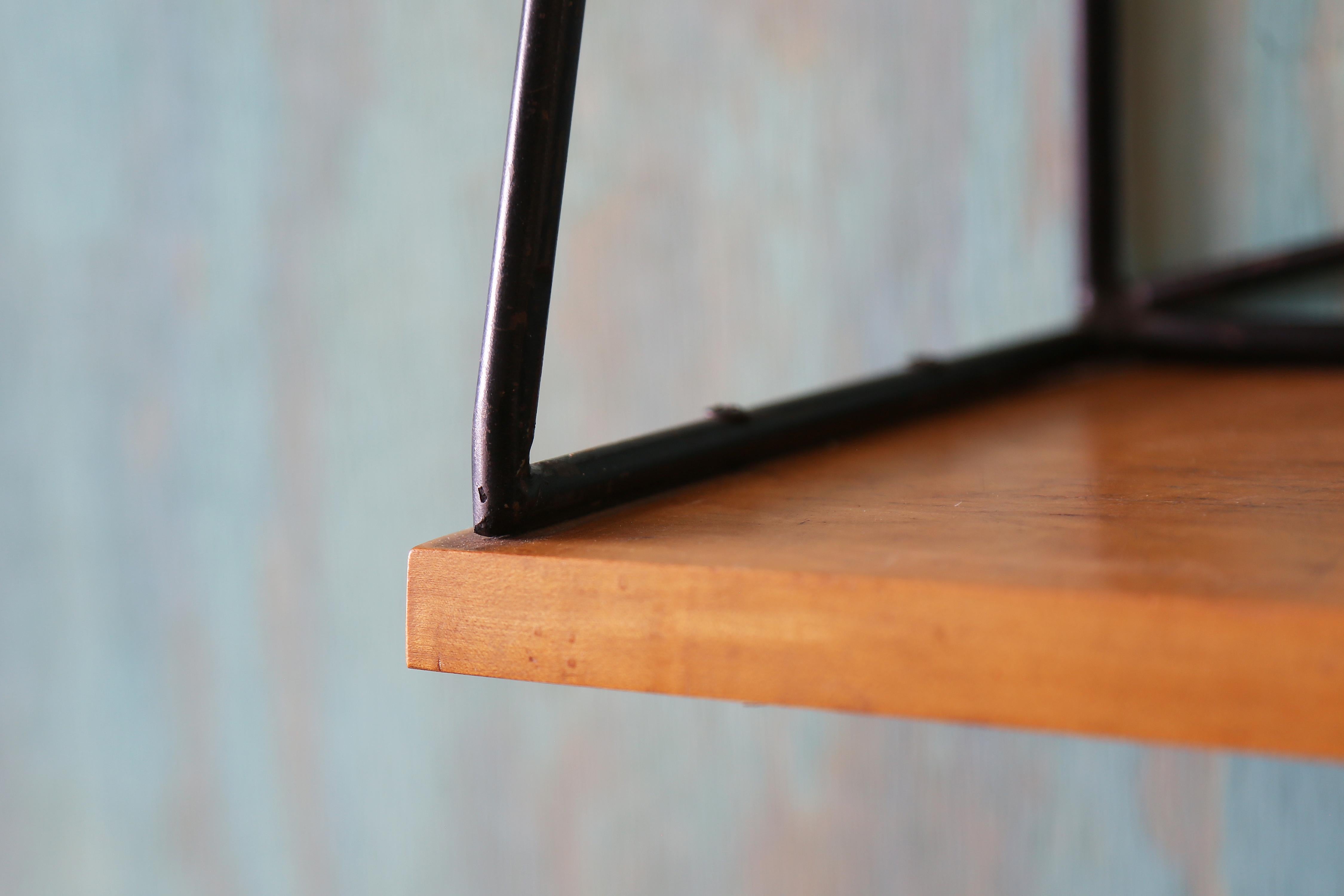 Mid-20th Century Unique Paul McCobb Black Wrought Iron and Maple Floating Shelf, c. 1950s For Sale
