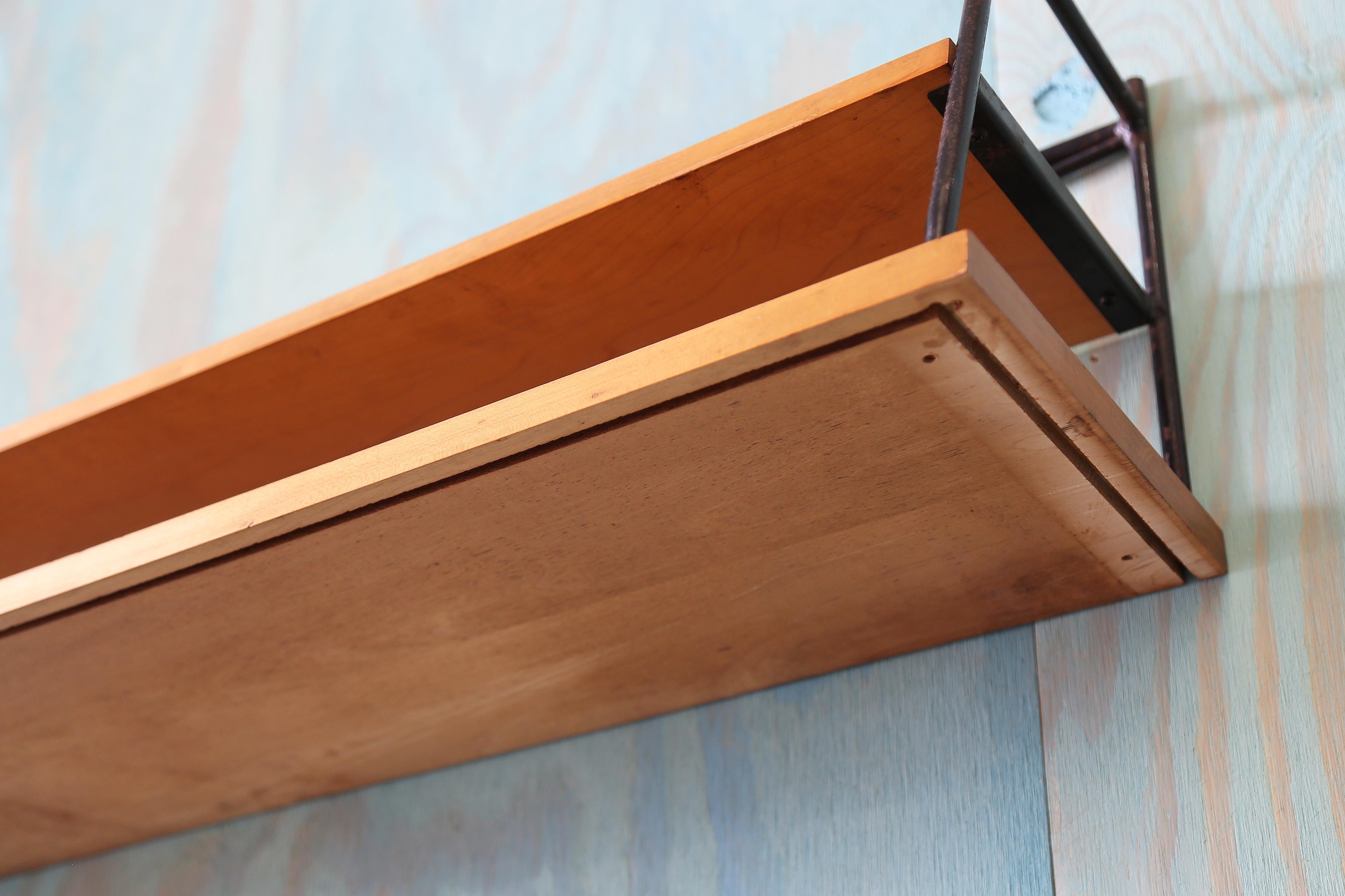 Unique Paul McCobb Black Wrought Iron and Maple Floating Shelf, c. 1950s For Sale 2