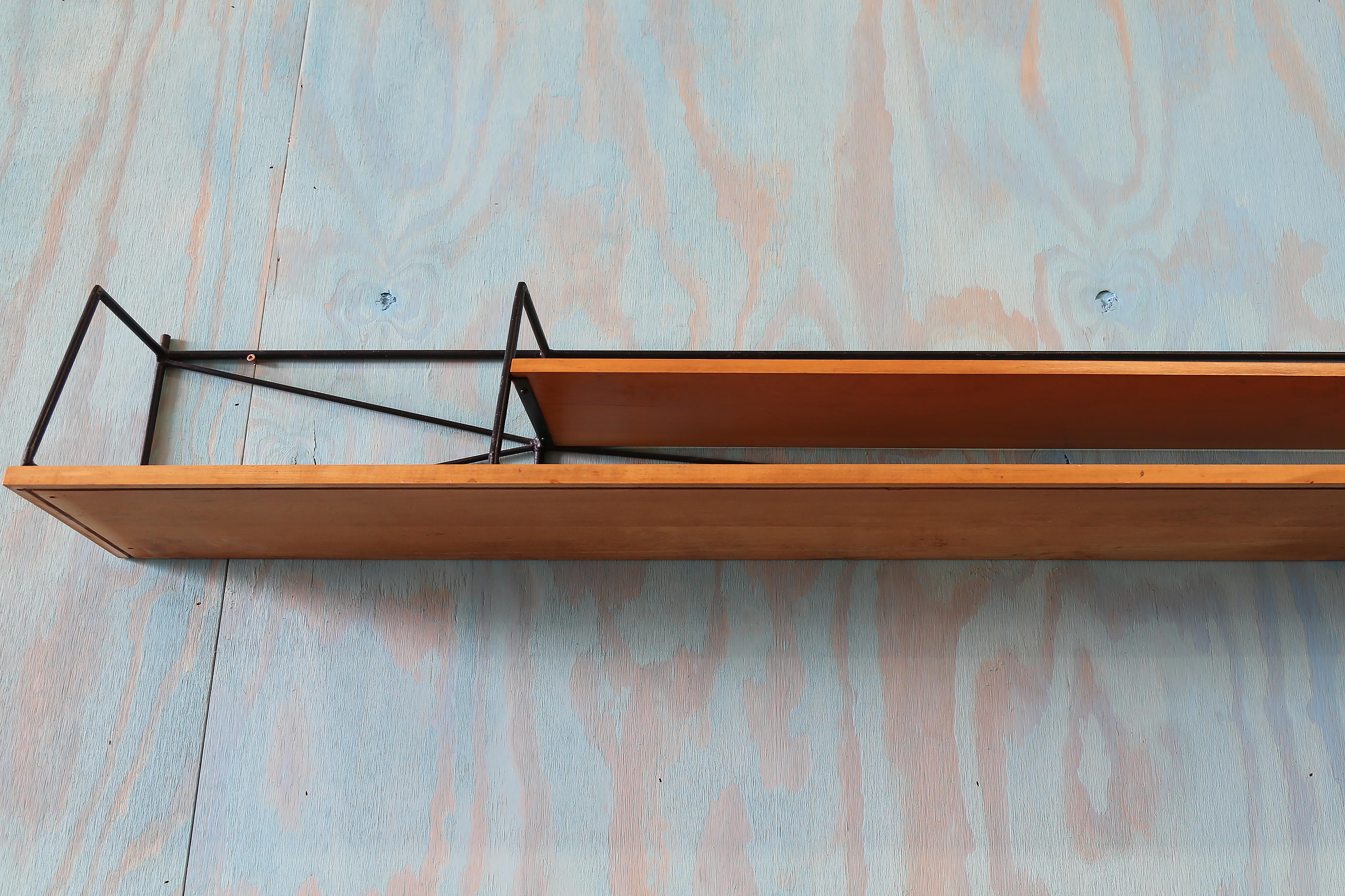 Unique Paul McCobb Black Wrought Iron and Maple Floating Shelf, c. 1950s For Sale 3