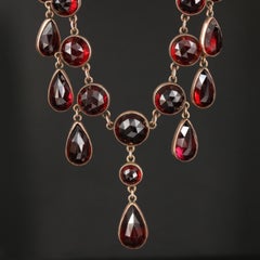 Unique Pear & Round Cut Ruby Gold Necklace, 18K Rose Gold