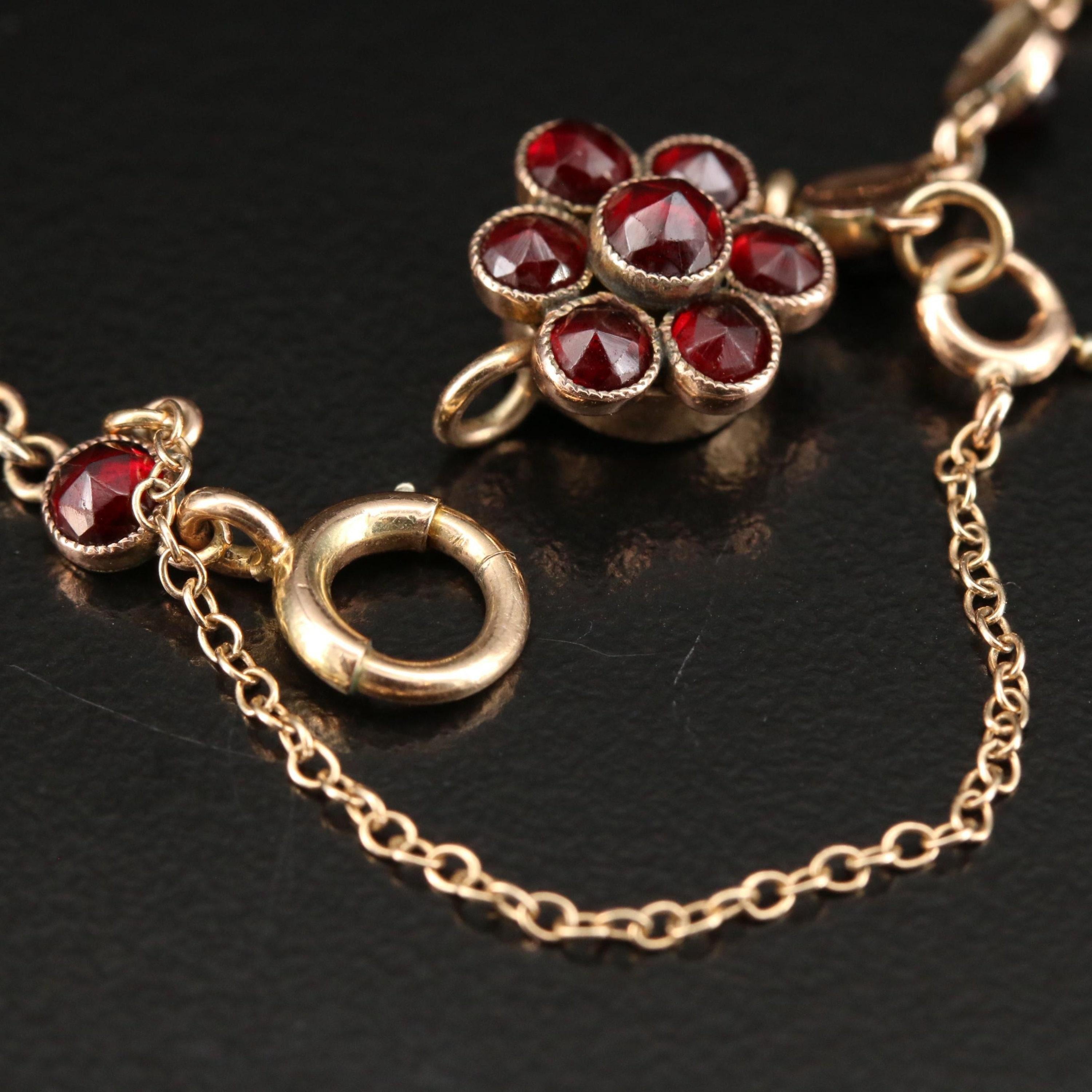 Women's Unique Pear & Round Cut Ruby Gold Necklace, 18K Rose Gold For Sale
