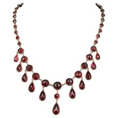 Unique Pear 
Round Cut Ruby Gold Necklace, 18K Rose Gold