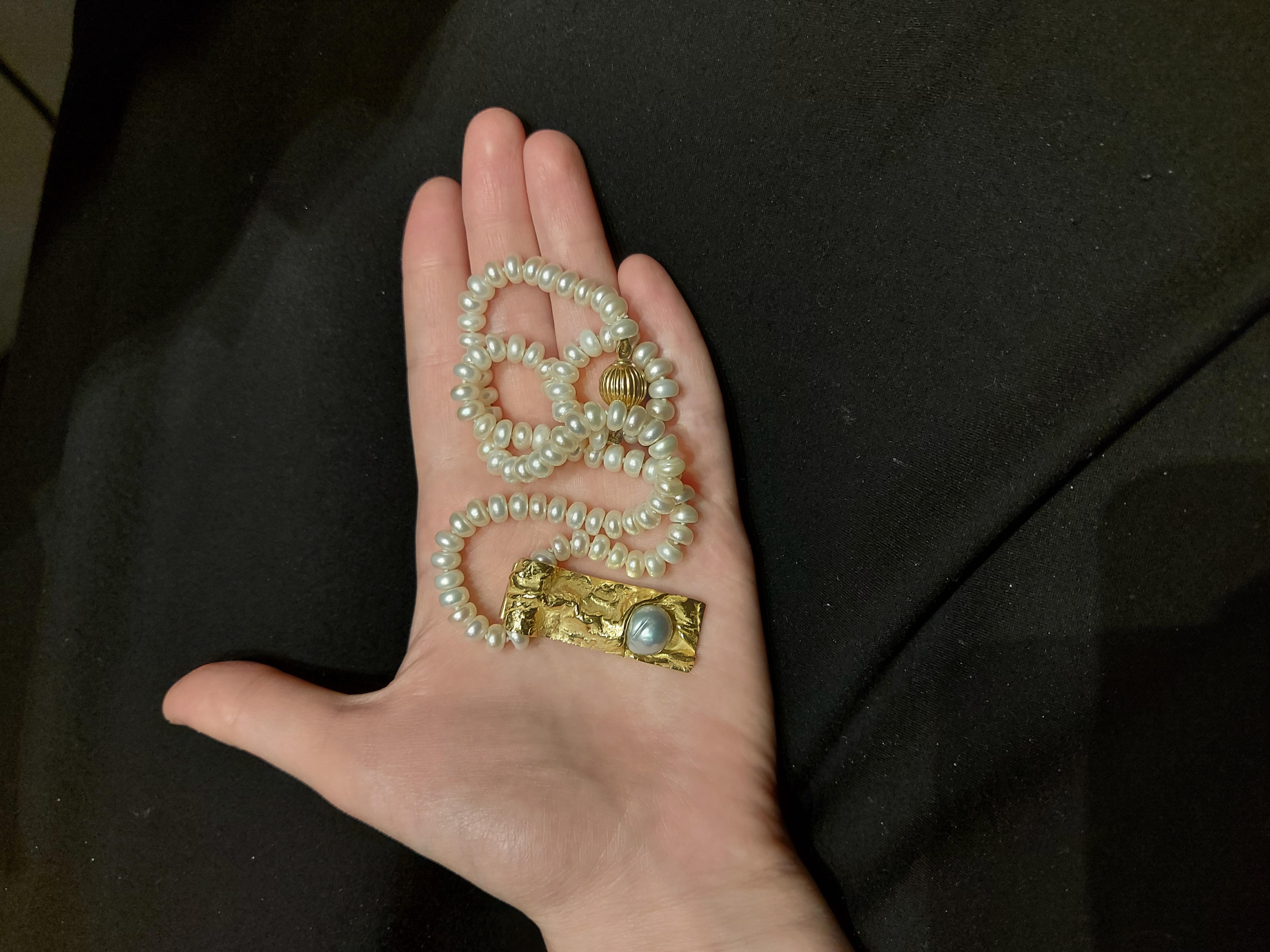 Unique Pearl Necklace 18 Karat Gold Pearl Pendant by Jean-pierre de Saedeleer For Sale 7