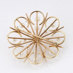 Unique Pearl Starburst Pin Brosche in 14K Gelbgold