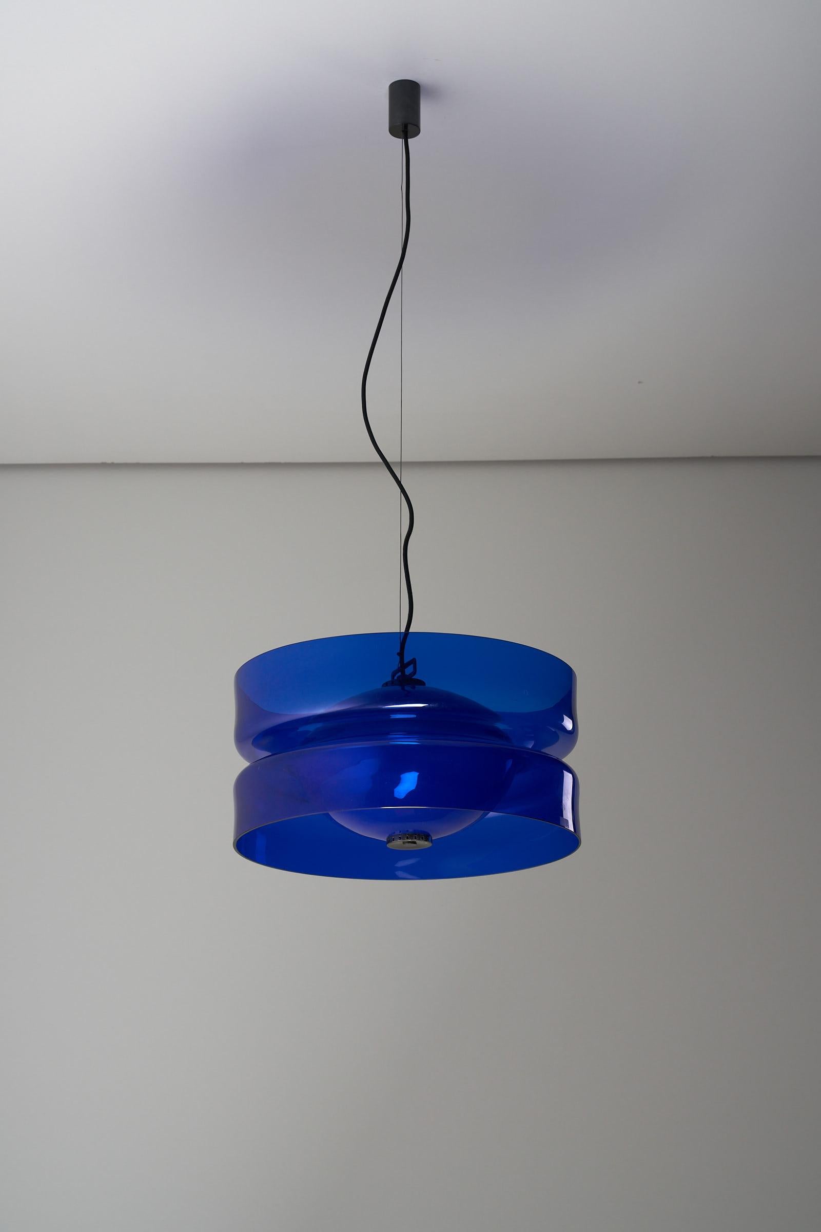 Unique Pendant by Vistosi in Midnight Blue Murano Glass. For Sale 3