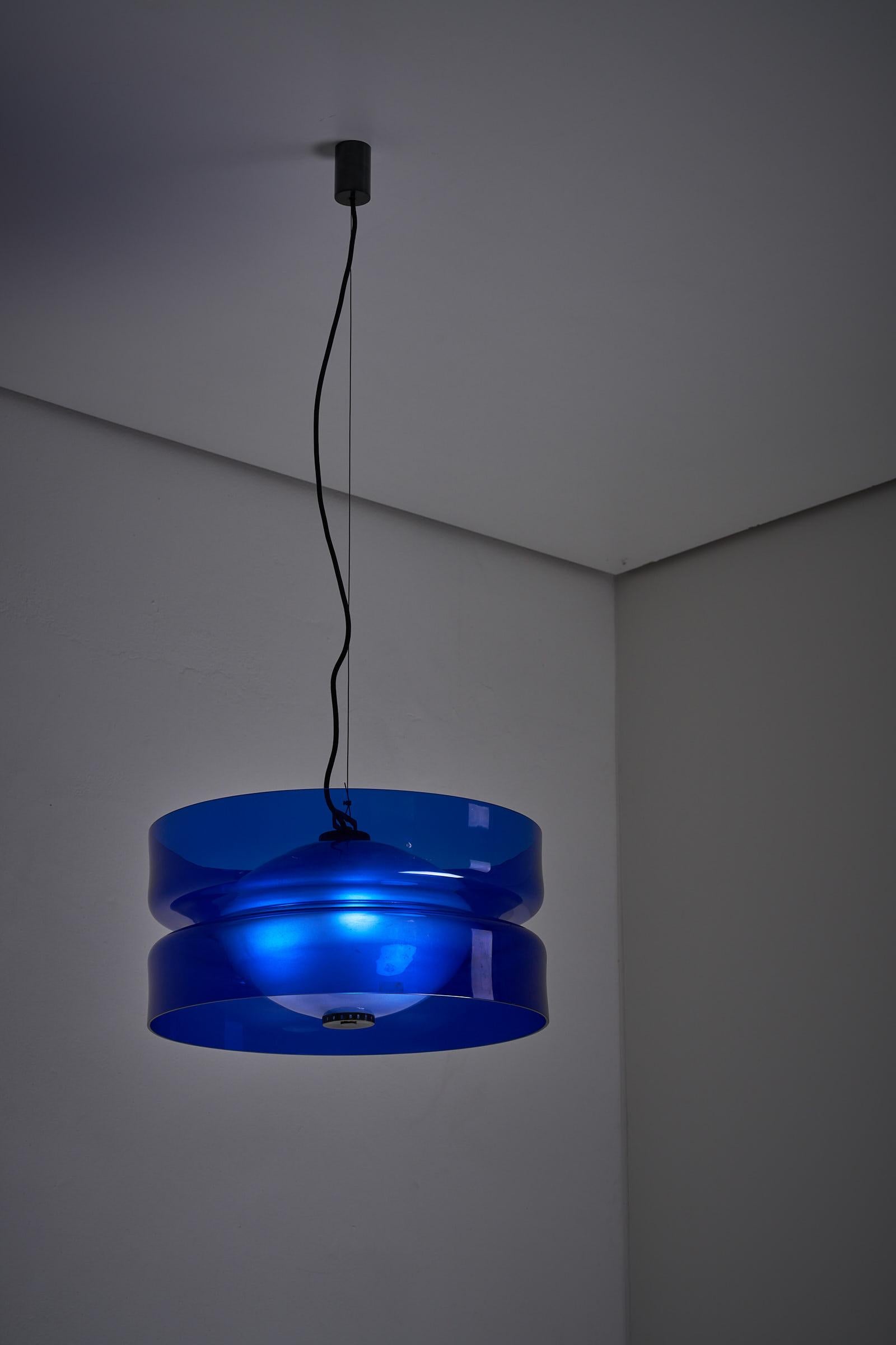 Italian Unique Pendant by Vistosi in Midnight Blue Murano Glass. For Sale
