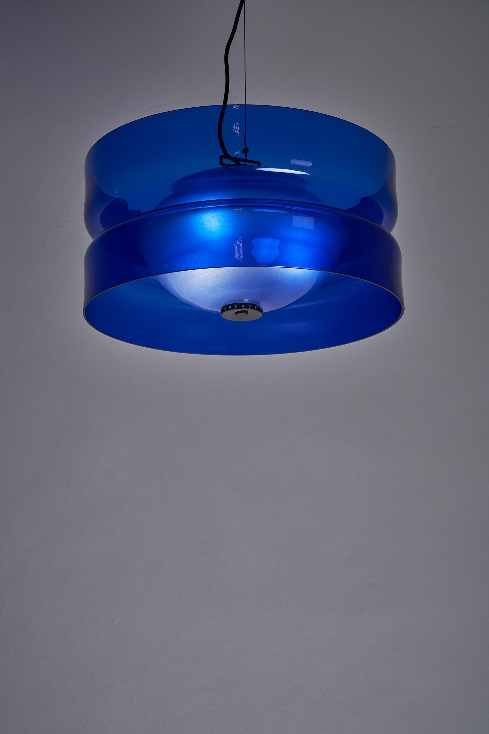 Hand-Crafted Unique Pendant by Vistosi in Midnight Blue Murano Glass. For Sale