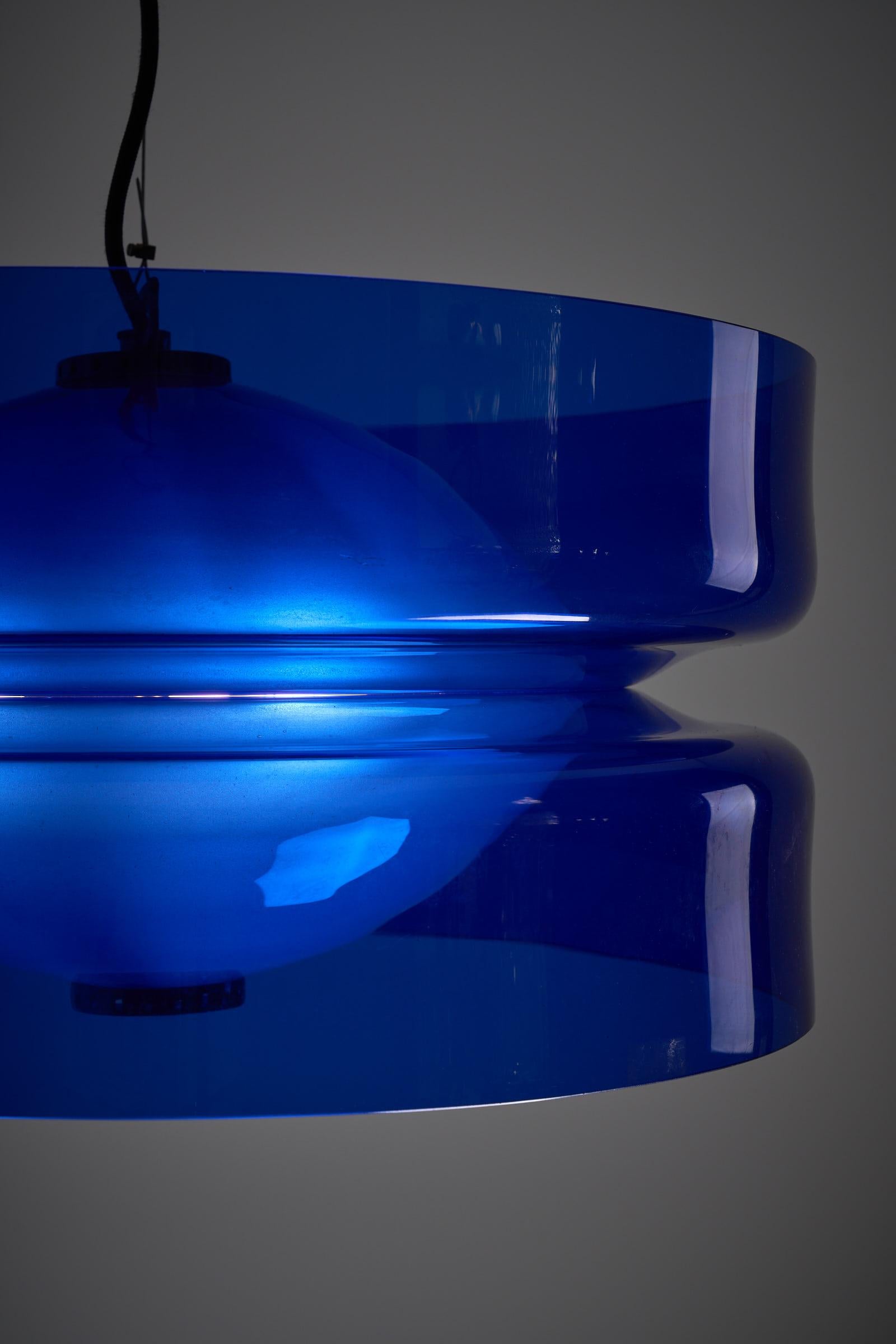 Mid-20th Century Unique Pendant by Vistosi in Midnight Blue Murano Glass. For Sale