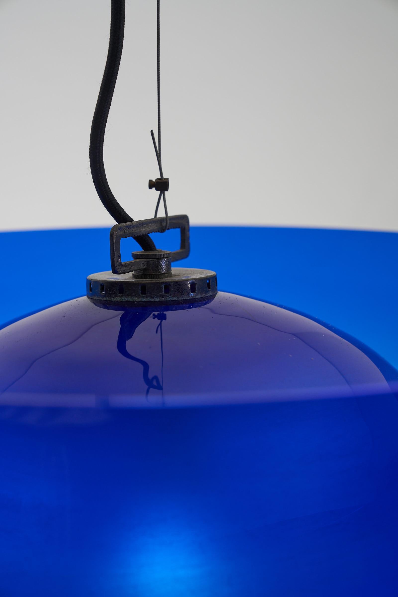 Unique Pendant by Vistosi in Midnight Blue Murano Glass.  For Sale 1