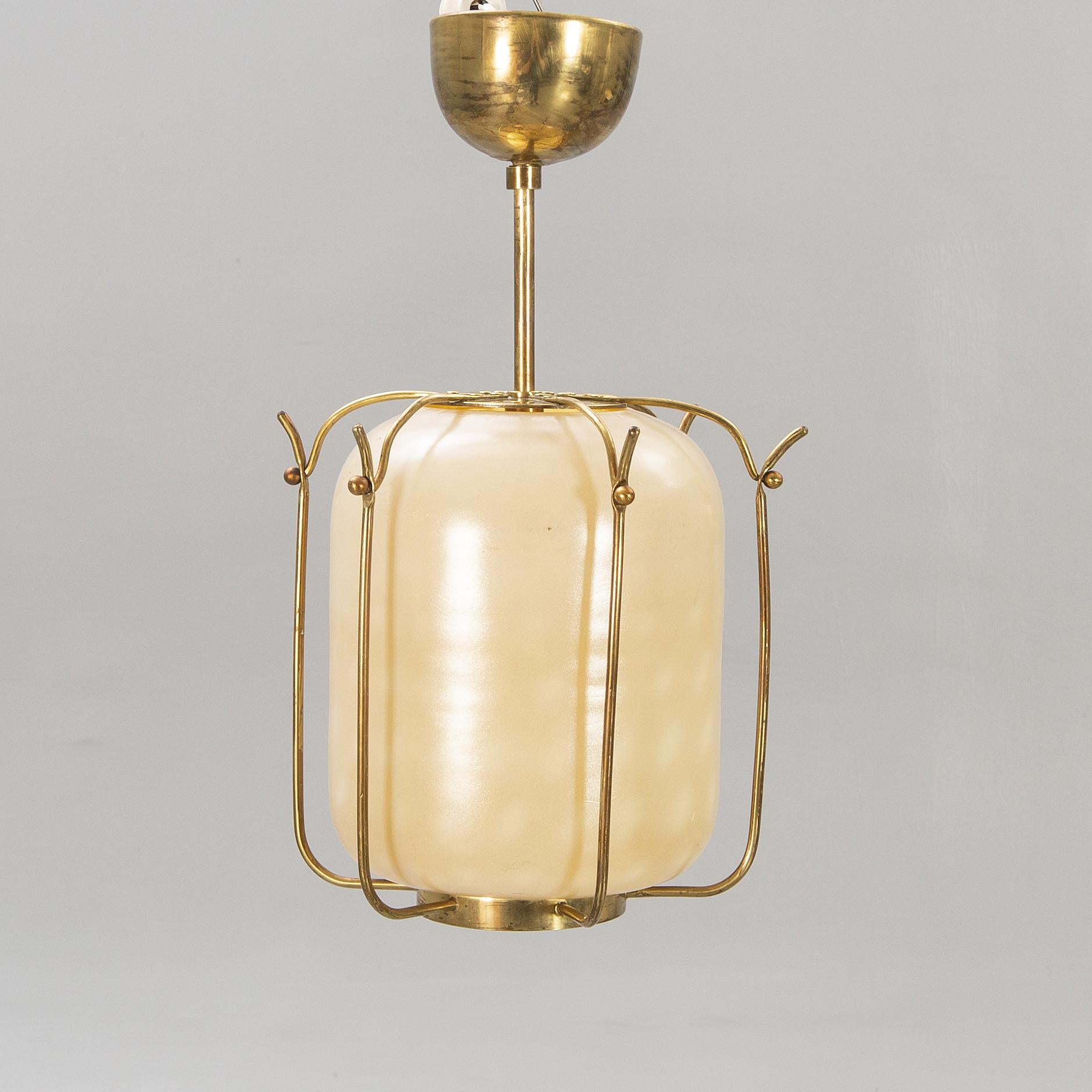 Central American Unique Pendant Light  James Mont style Glass and Brass, Usa 1960 For Sale