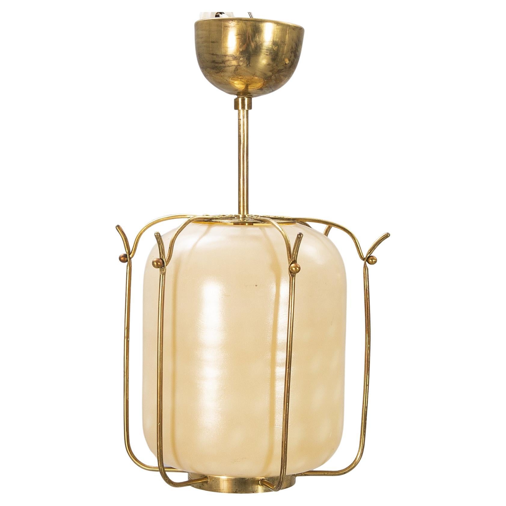 Unique Pendant Light  James Mont style Glass and Brass, Usa 1960 For Sale