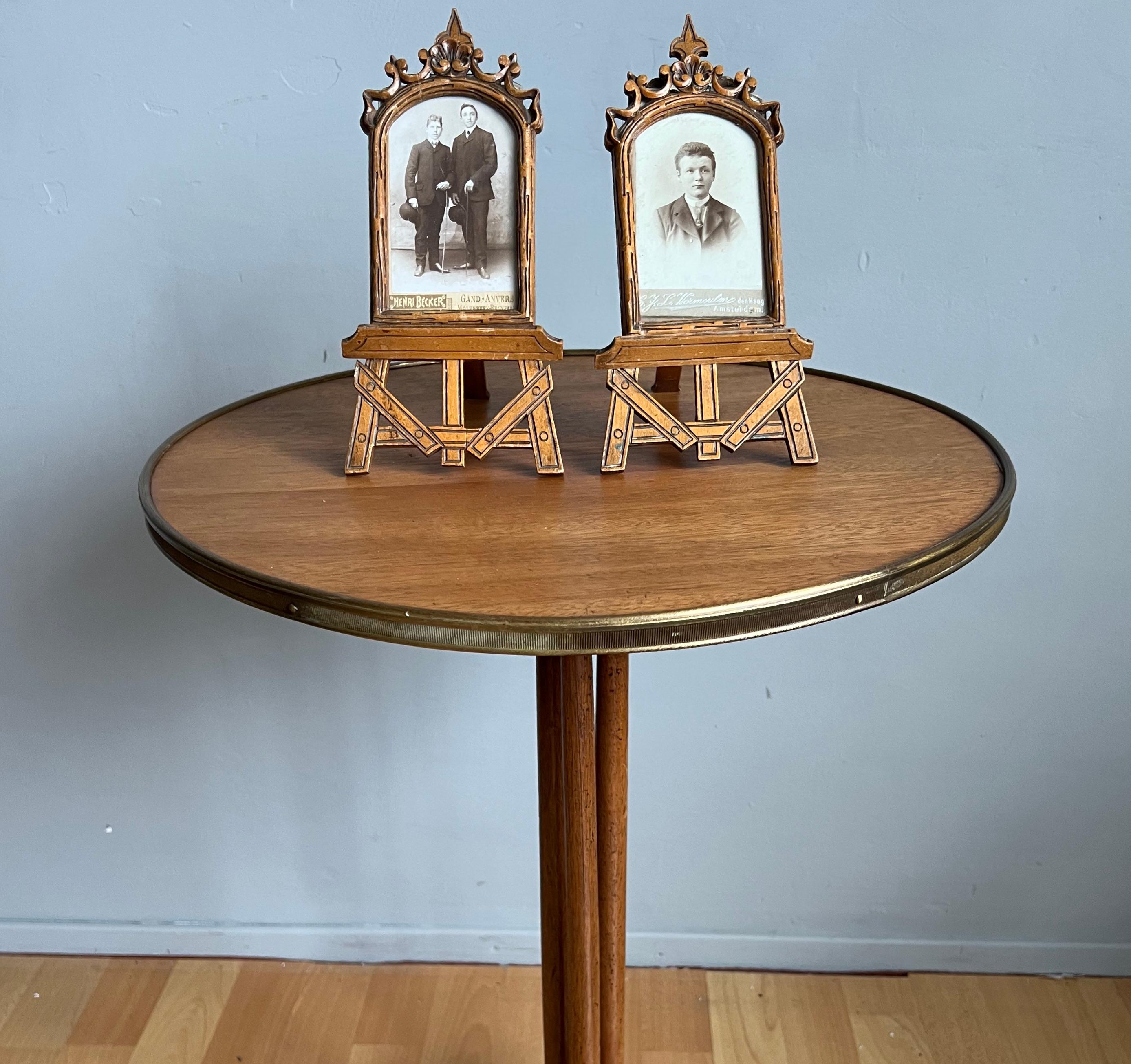 Unique & Perfect Pair Arts & Crafts Photograph Picture Frames / Miniature Easels For Sale 2