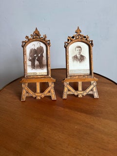 Unique & Perfect Pair Arts & Crafts Photograph Picture Frames / Miniature Easels