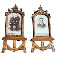 Antique Unique & Perfect Pair Arts & Crafts Photograph Picture Frames / Miniature Easels