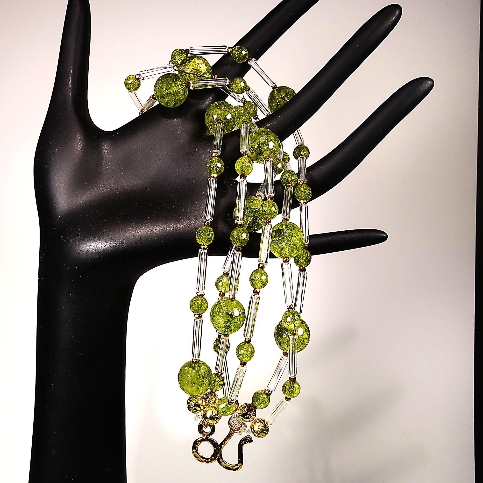 AJD Unique Peridot and Crystal Three-Strand Necklace 1