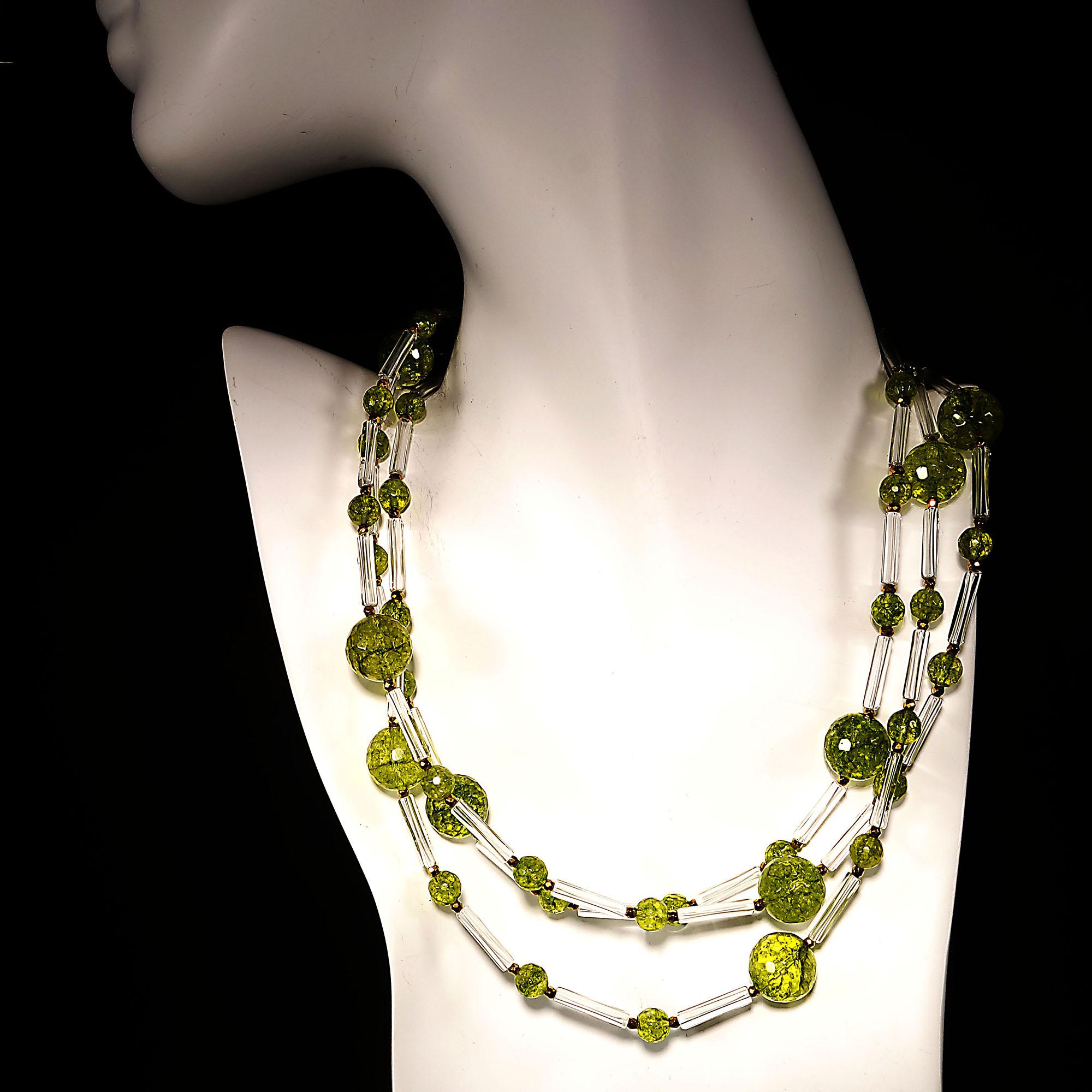 Artisan AJD Unique Peridot and Crystal Three-Strand Necklace