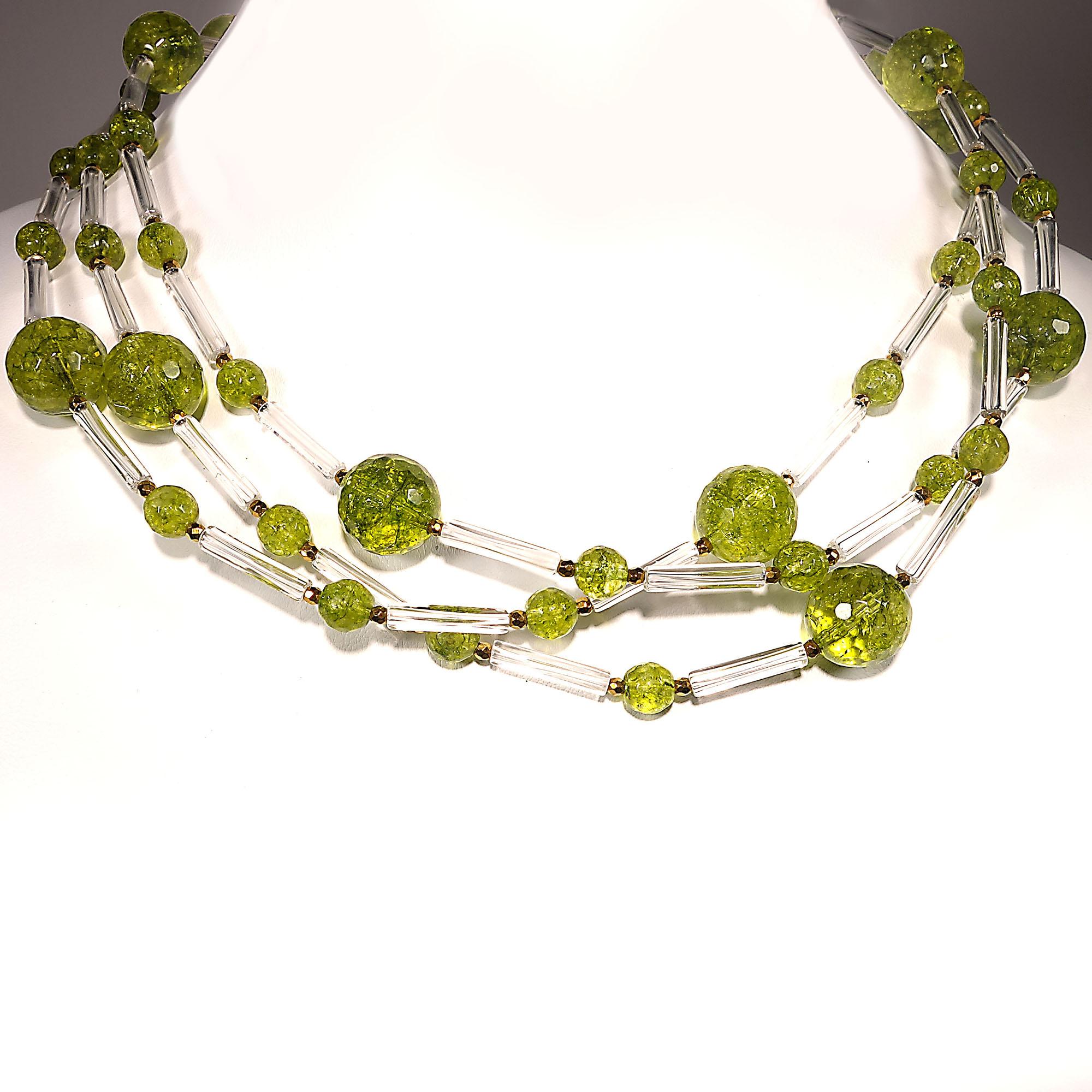 Bead AJD Unique Peridot and Crystal Three-Strand Necklace