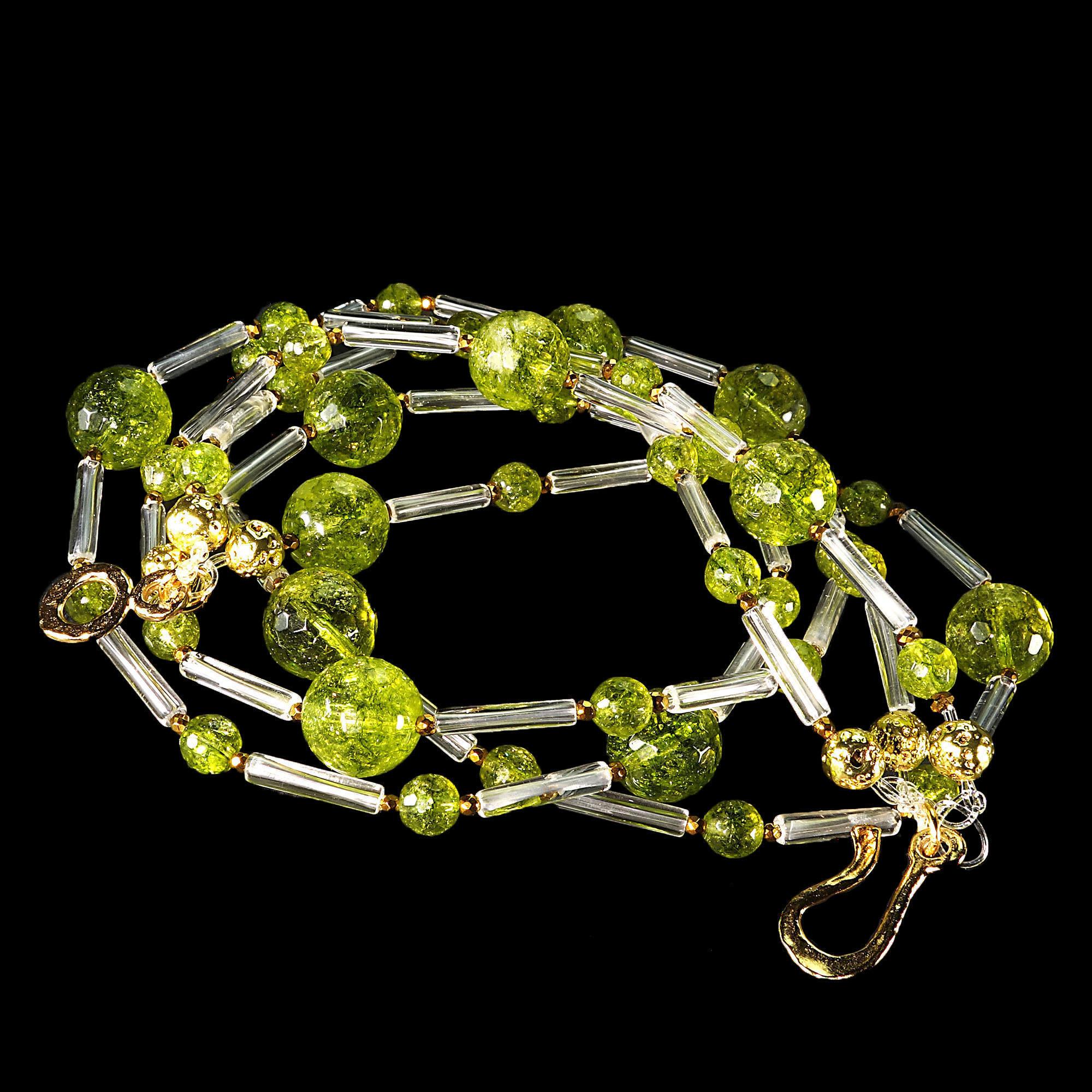 AJD Unique Peridot and Crystal Three-Strand Necklace In New Condition In Raleigh, NC