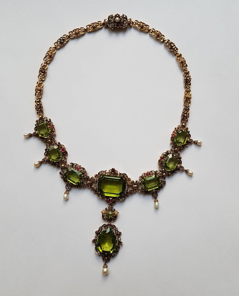 Unique Peridot Diamond Ruby Gold Necklace by C. Dahmen Cologne, circa ...