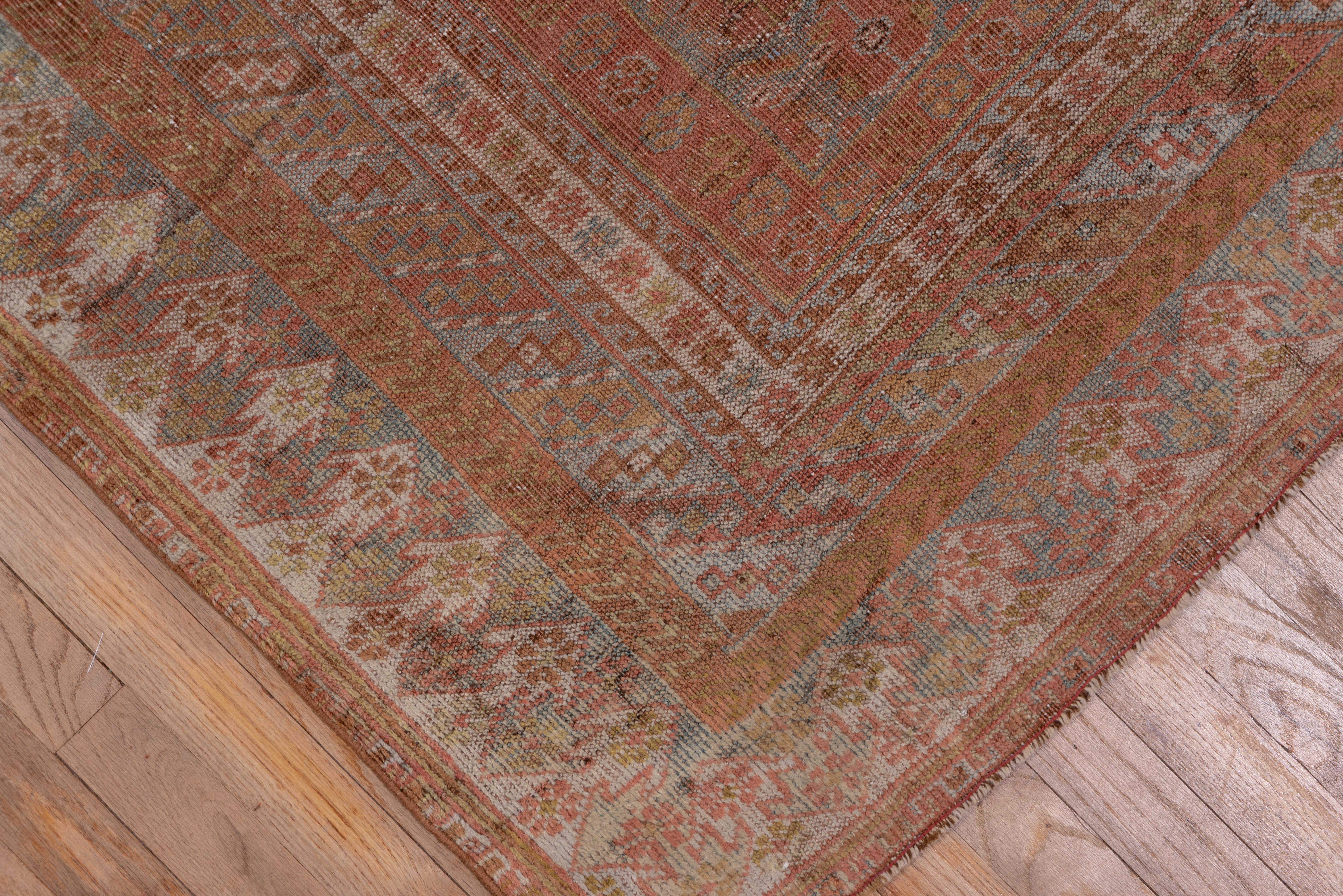 Afshar rug are a lot more common in smaller scatter sizes, which is why having one in a longer gallery size definitely makes it something special. The light blue field displays a repeat of small flowers. Characteristic bitonal outer border with