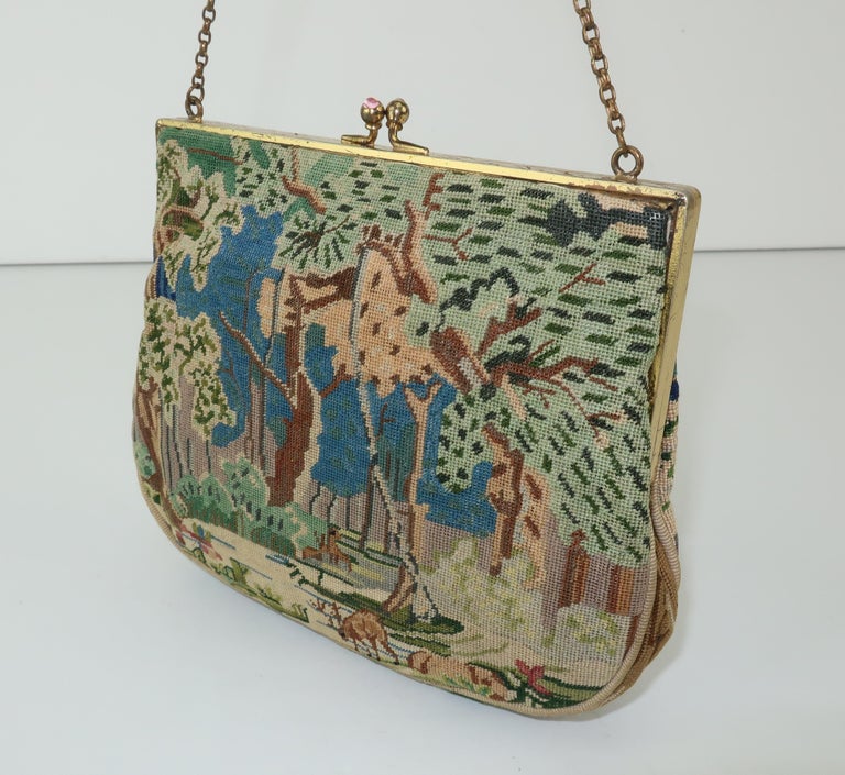 Unique Petit Point Forest Scene Handbag For Sale 1
