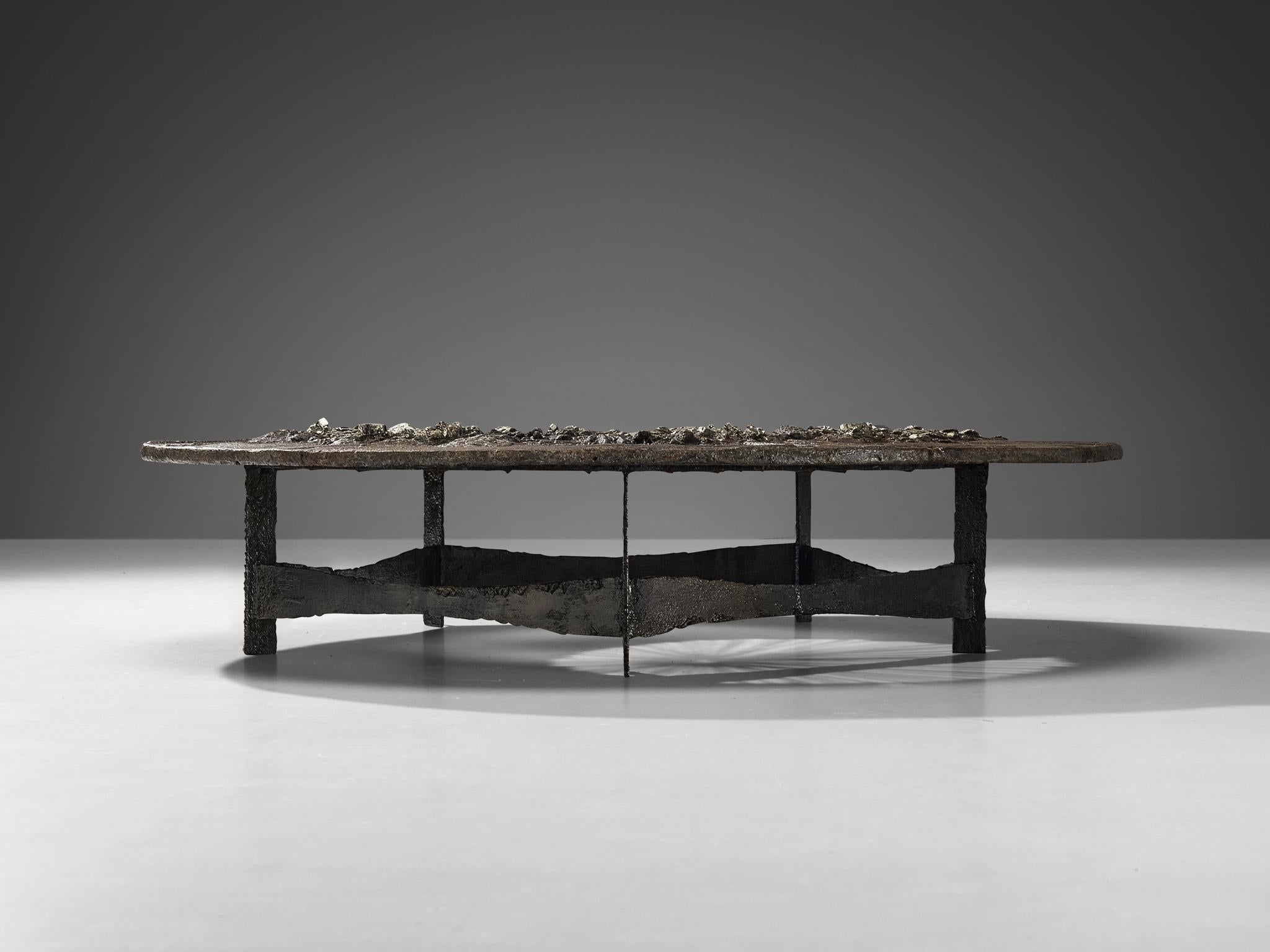 Unique Pia Manu Handcrafted Coffee Table in Pyrite and Ammonite  For Sale 2
