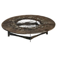 Unique Pia Manu Handcrafted Coffee Table in Pyrite and Ammonite