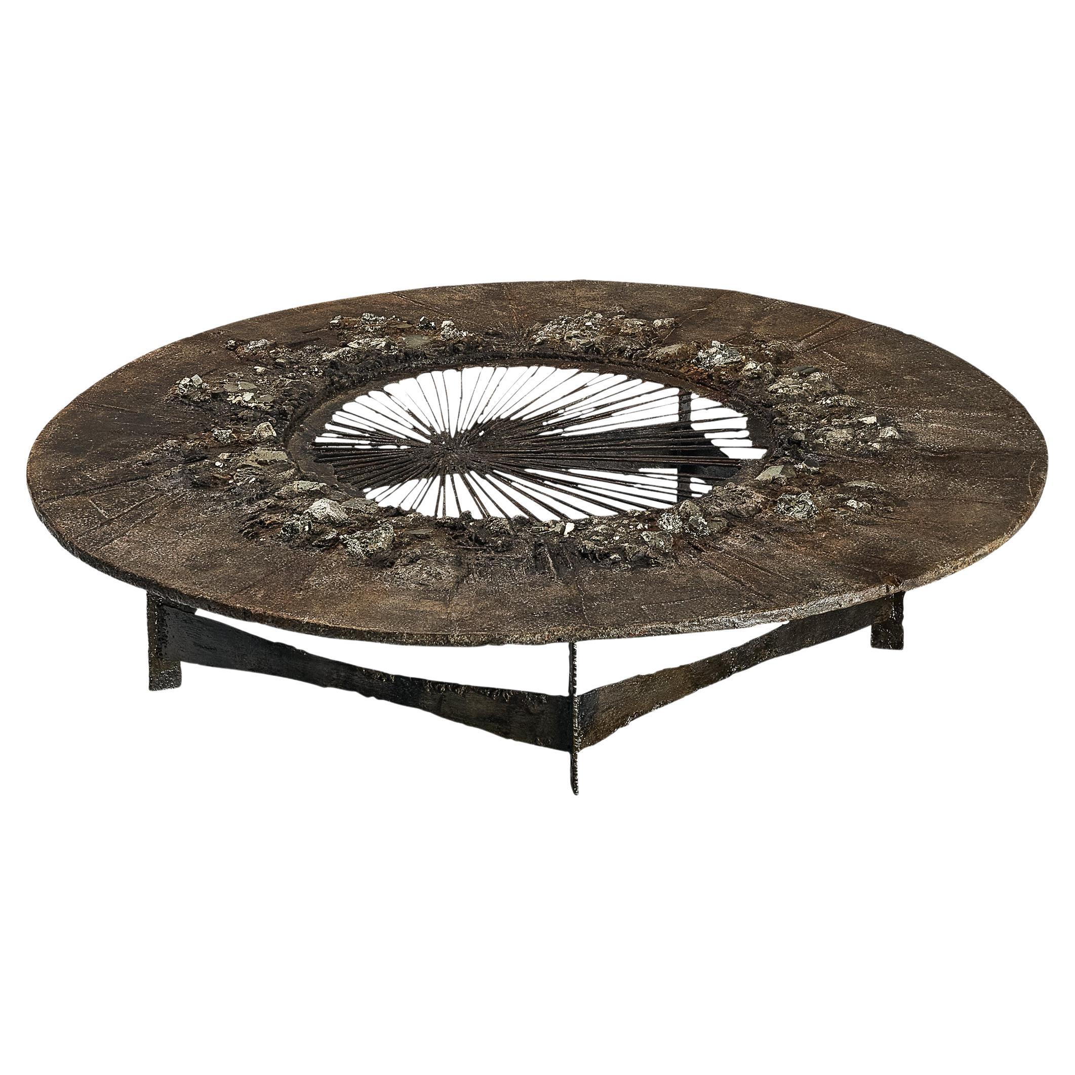 Unique Pia Manu Handcrafted Coffee Table in Pyrite and Ammonite 
