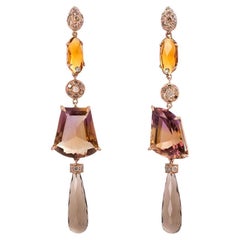 Unique Piece 0.70 Carats Diamonds Ametrine Citrine Topaz Dangle Earrings