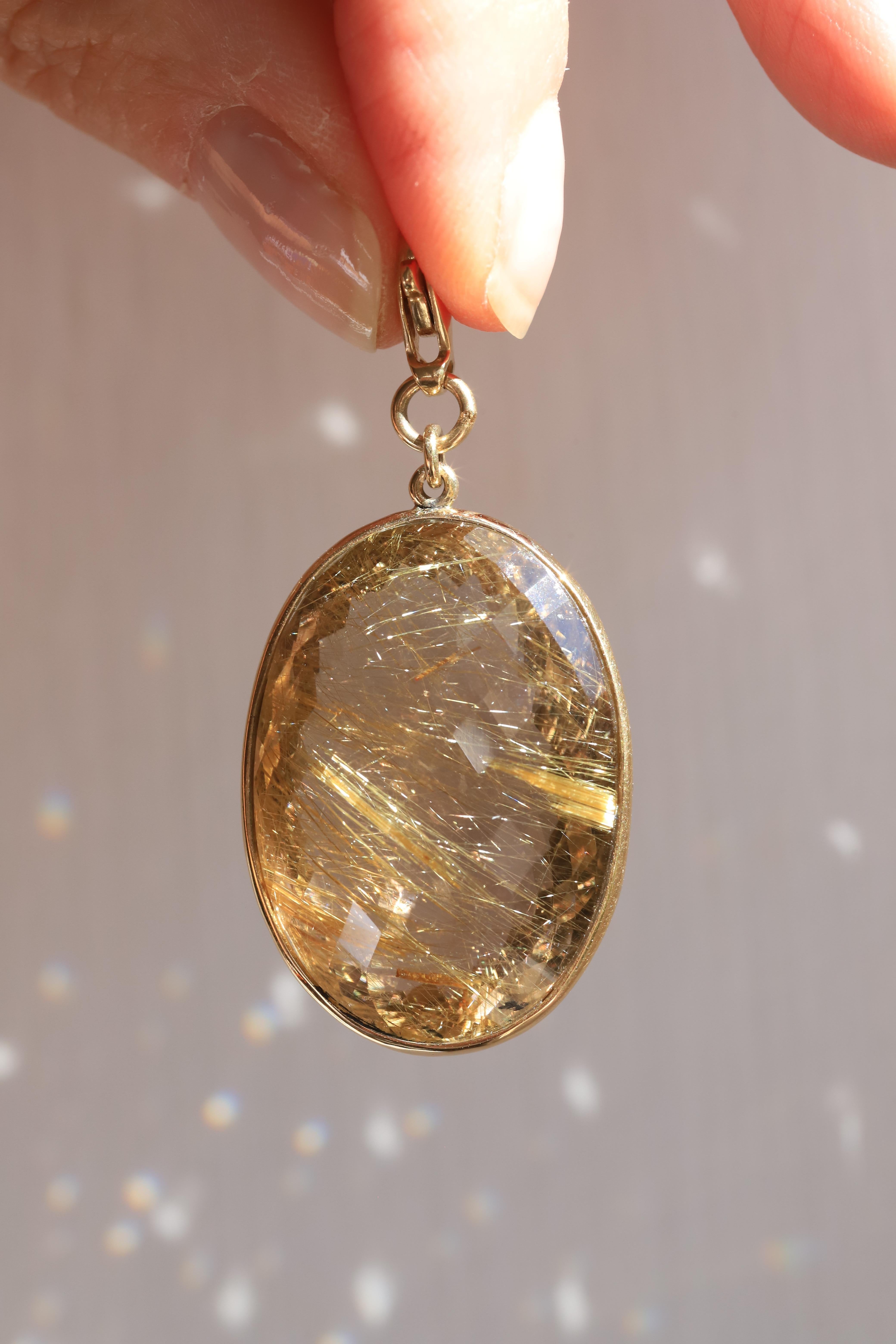 18k yellow gold rutilated quartz pendant