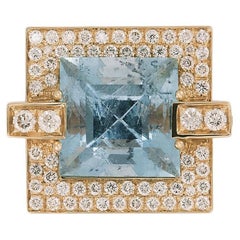 18K Gold Certificate 4.96 ct. Aquamarine 1 ct. White Diamonds Cocktail Ring