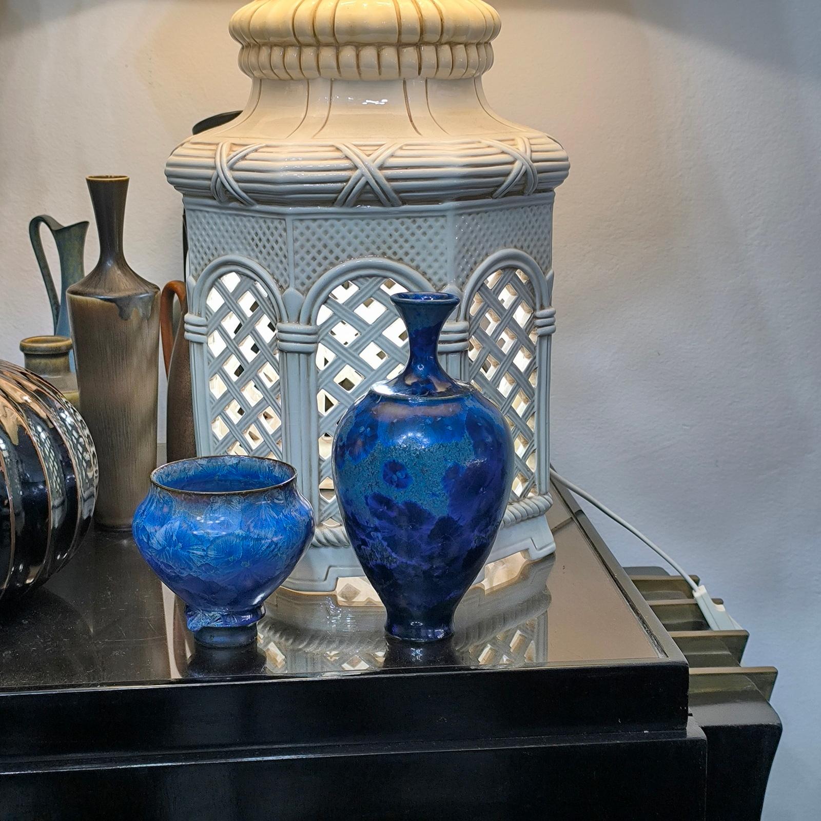Unique Piece Isak Isaksson Ceramic Vase Blue Crystalline Glaze For Sale 4