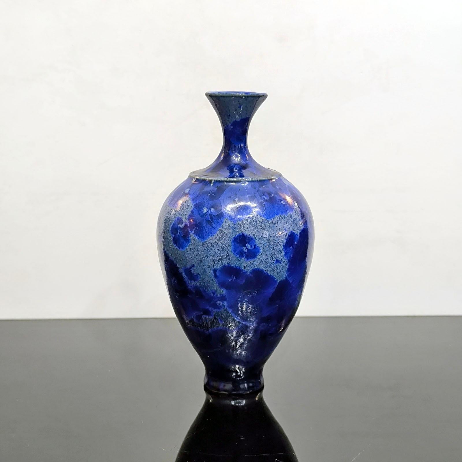 Scandinavian Modern Unique Piece Isak Isaksson Ceramic Vase Blue Crystalline Glaze For Sale
