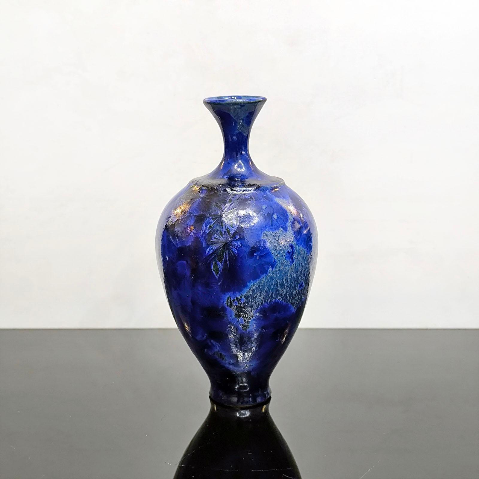 Swedish Unique Piece Isak Isaksson Ceramic Vase Blue Crystalline Glaze For Sale