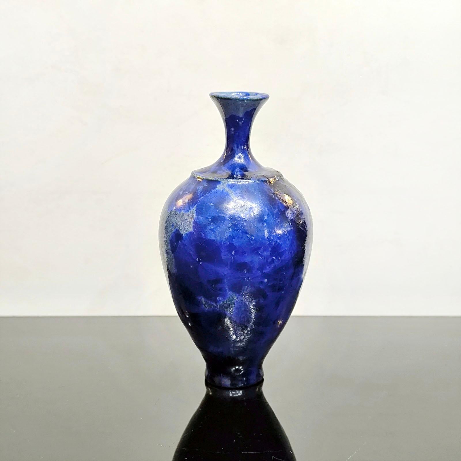 Glazed Unique Piece Isak Isaksson Ceramic Vase Blue Crystalline Glaze For Sale