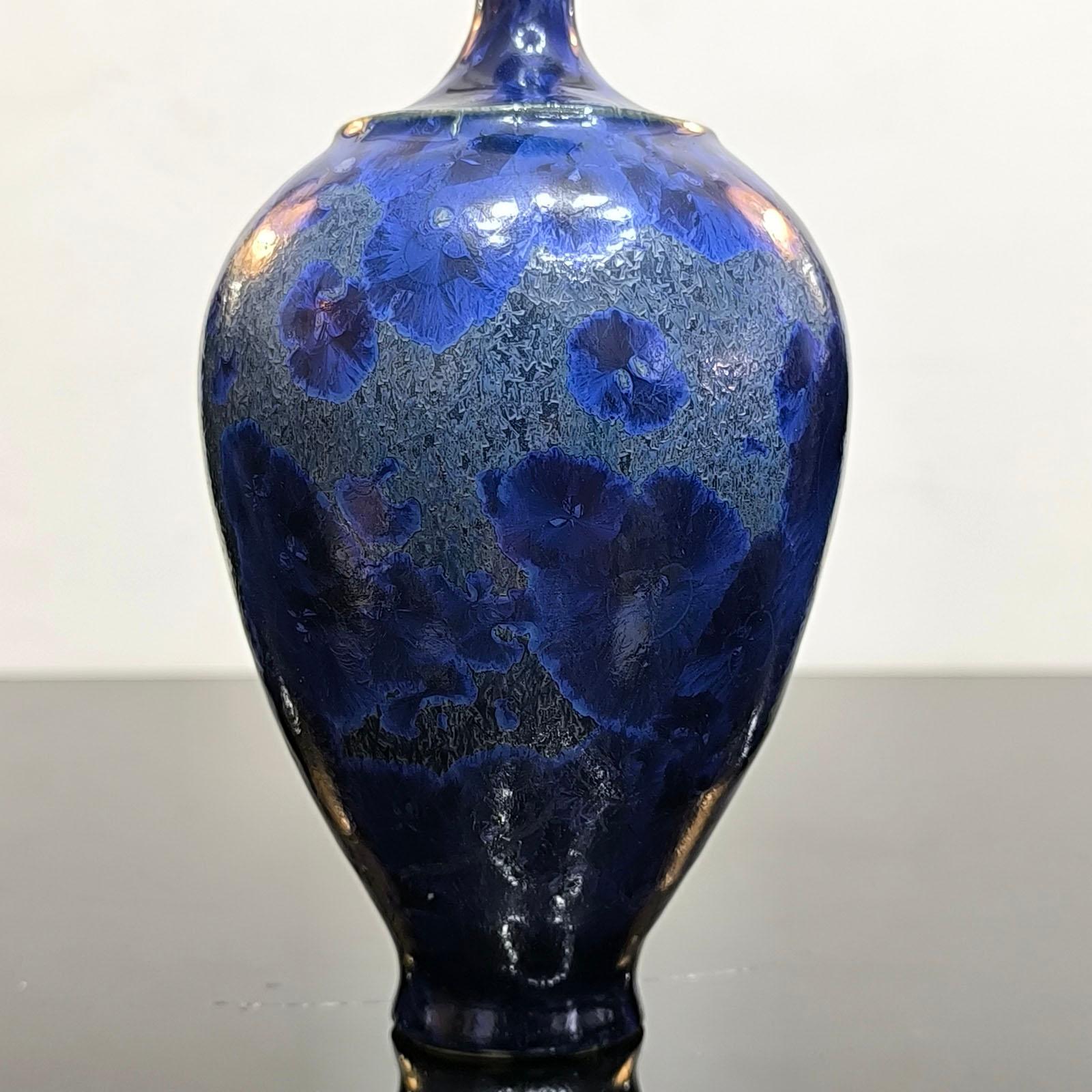 Late 20th Century Unique Piece Isak Isaksson Ceramic Vase Blue Crystalline Glaze For Sale