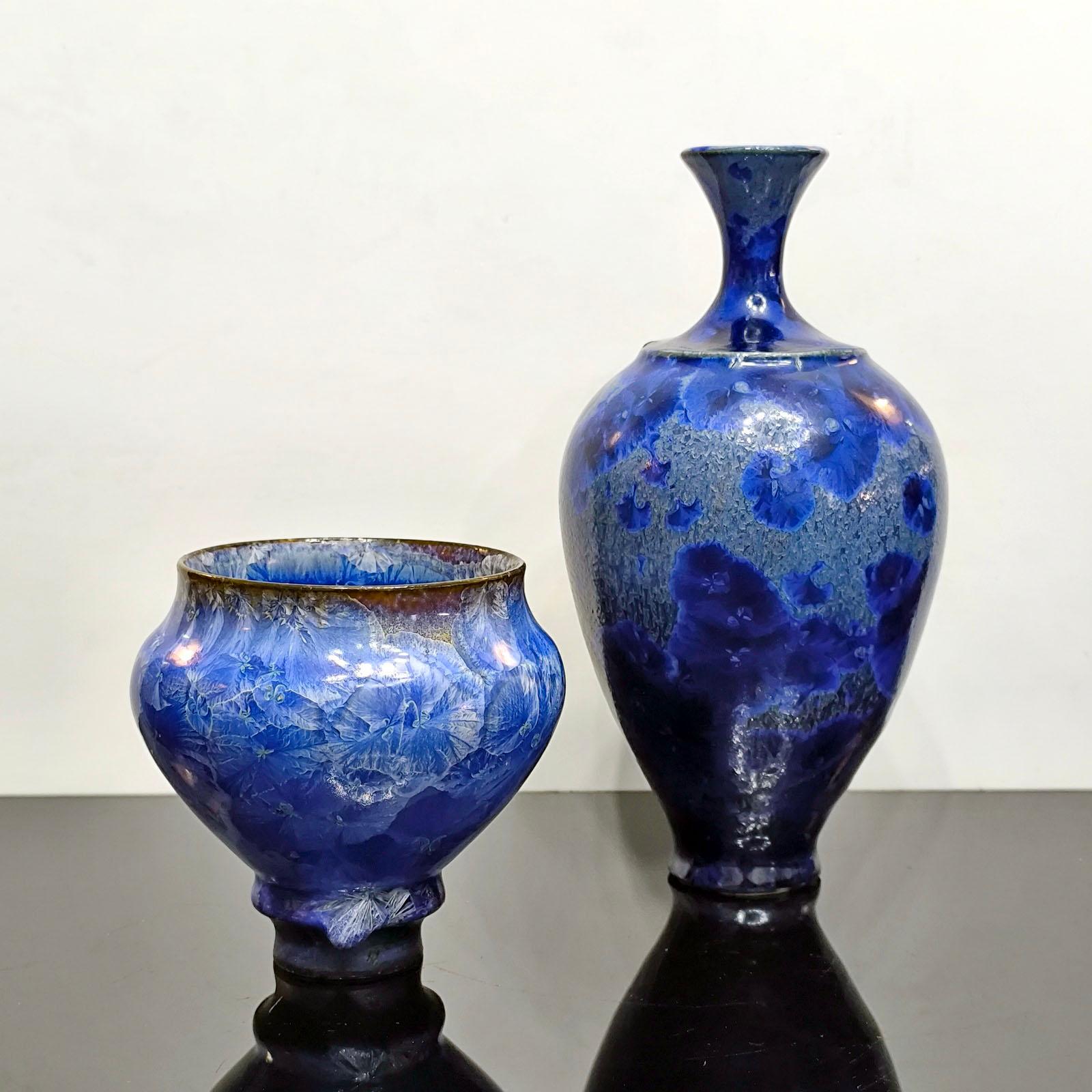 Stoneware Unique Piece Isak Isaksson Ceramic Vase Blue Crystalline Glaze For Sale