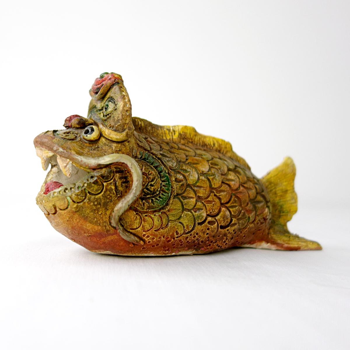 Dutch Unique Piece of Art Ceramic Monster Fish Made by Artist Tjen Tjauw-Soe For Sale