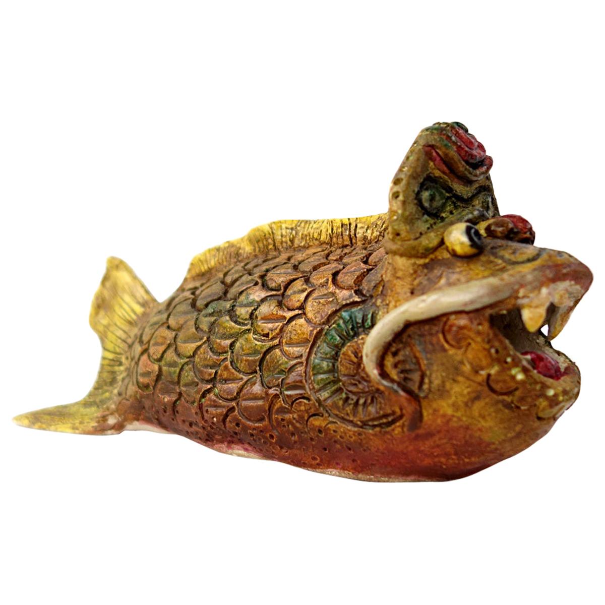 Unique Piece of Art Ceramic Monster Fish Made by Artist Tjen Tjauw-Soe For Sale
