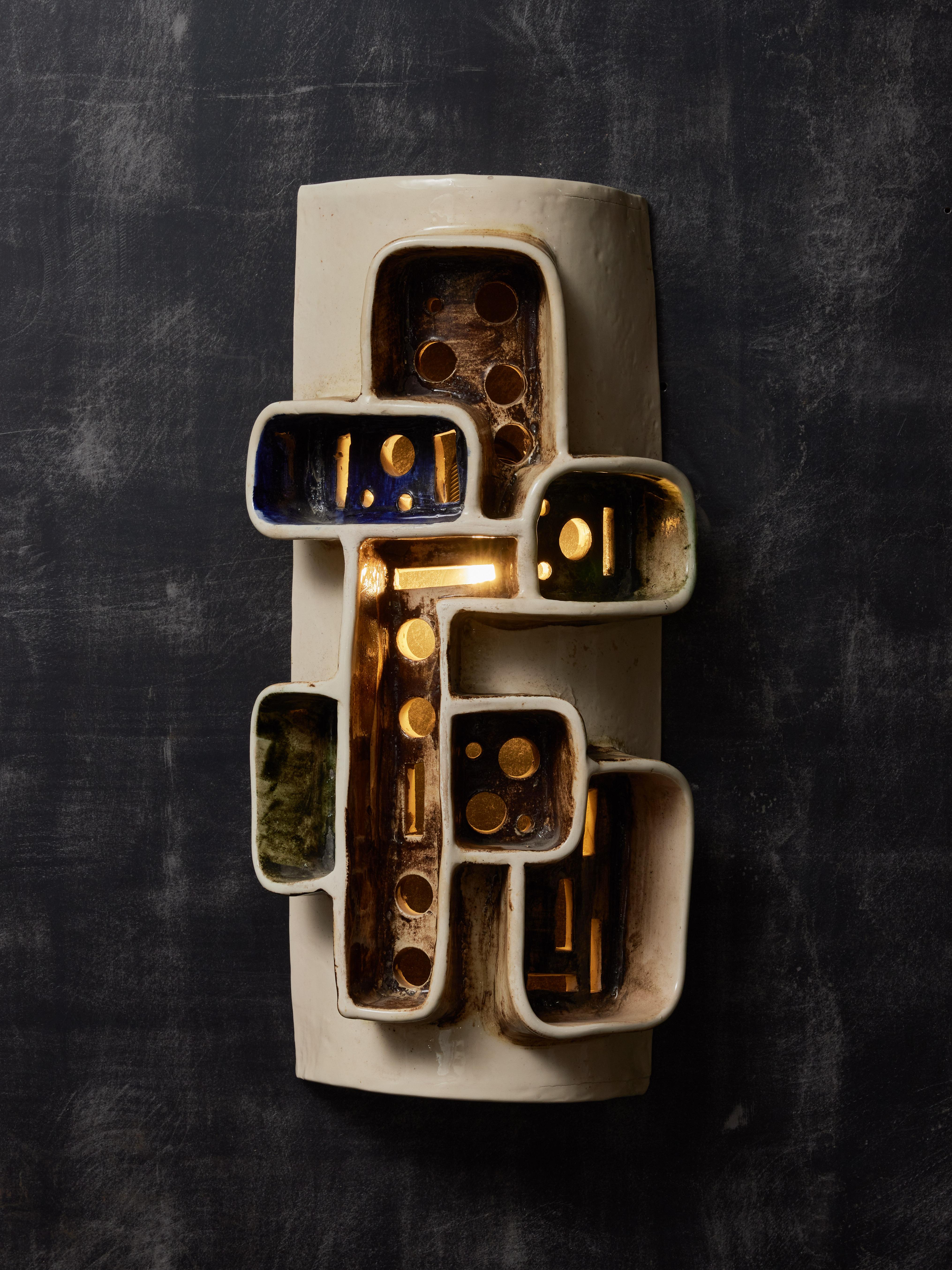 Mid-Century Modern Unique Piece Poet Laval Glazed Wall Sconce For Sale