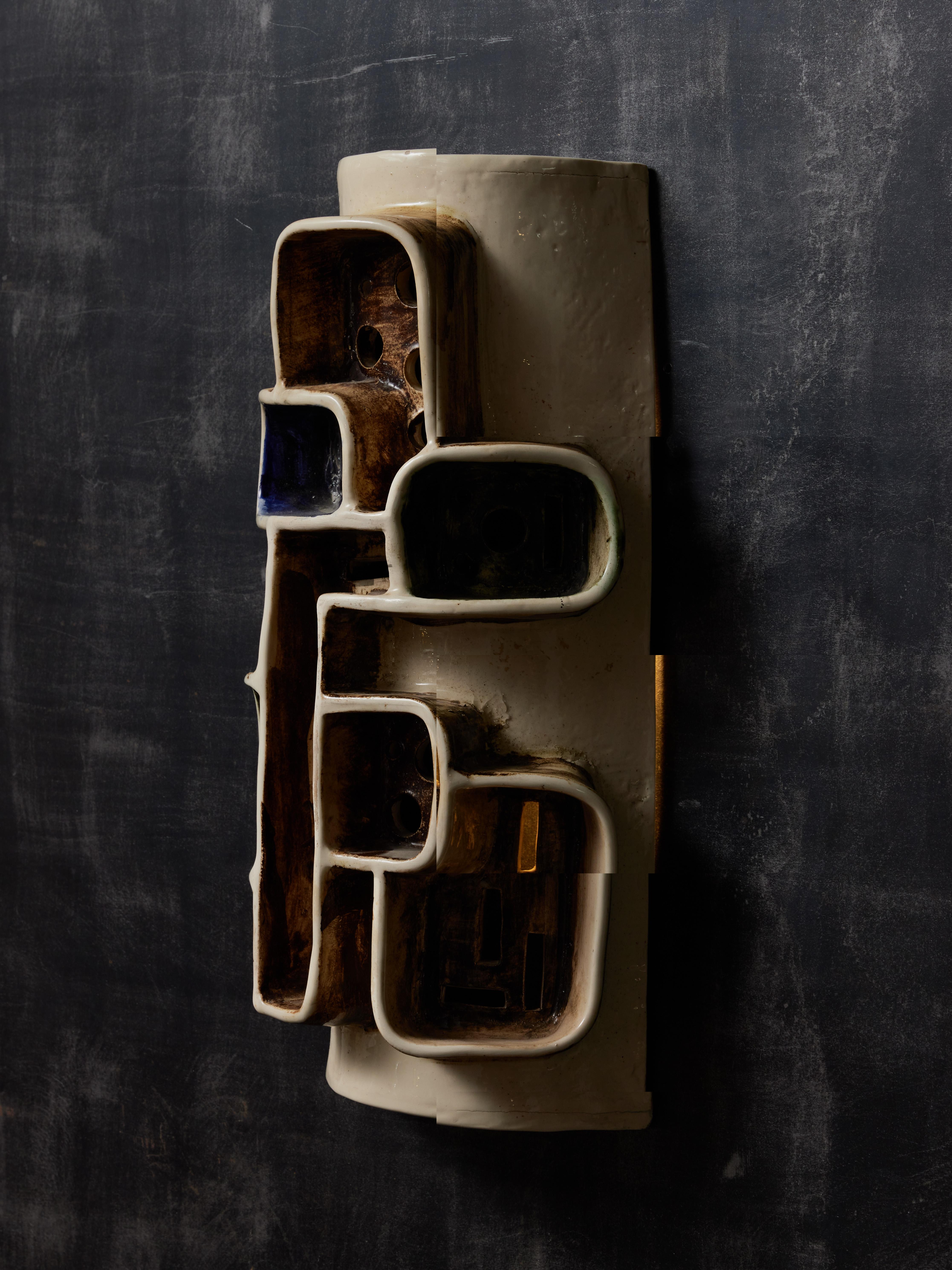 Mid-20th Century Unique Piece Poet Laval Glazed Wall Sconce For Sale