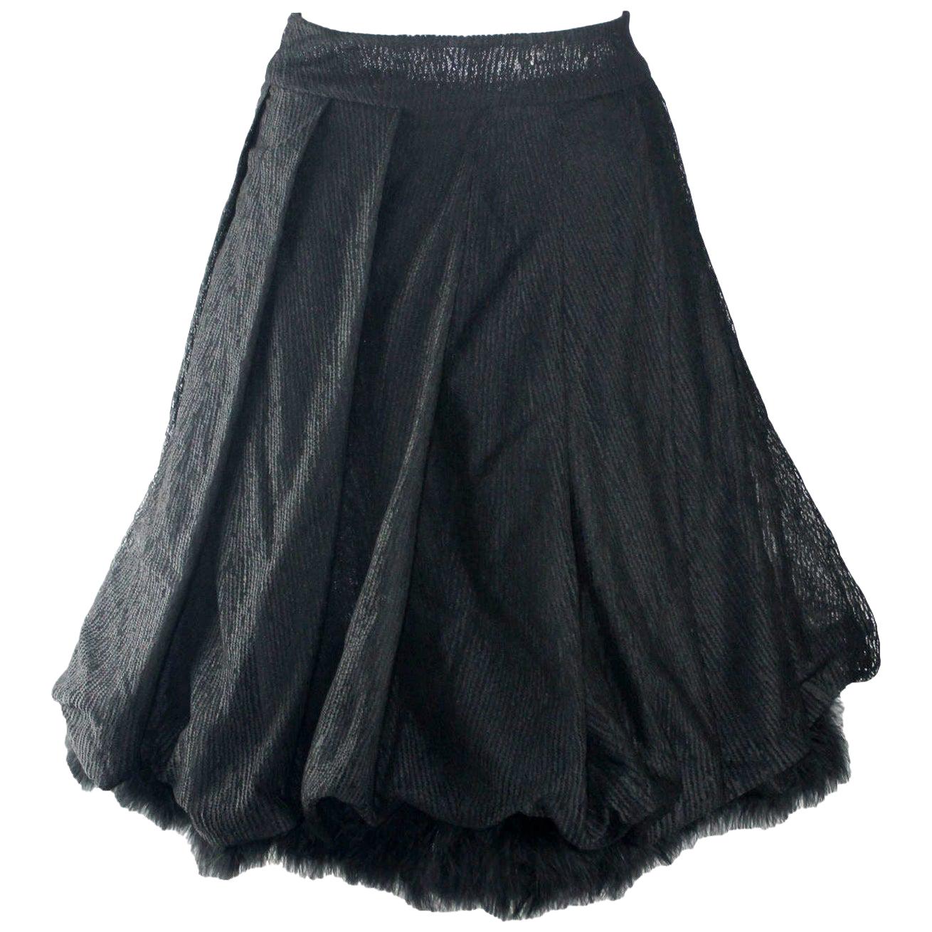 Unique Piece - CHANEL Mesh & Tulle Evening Skirt with Feather Trimming