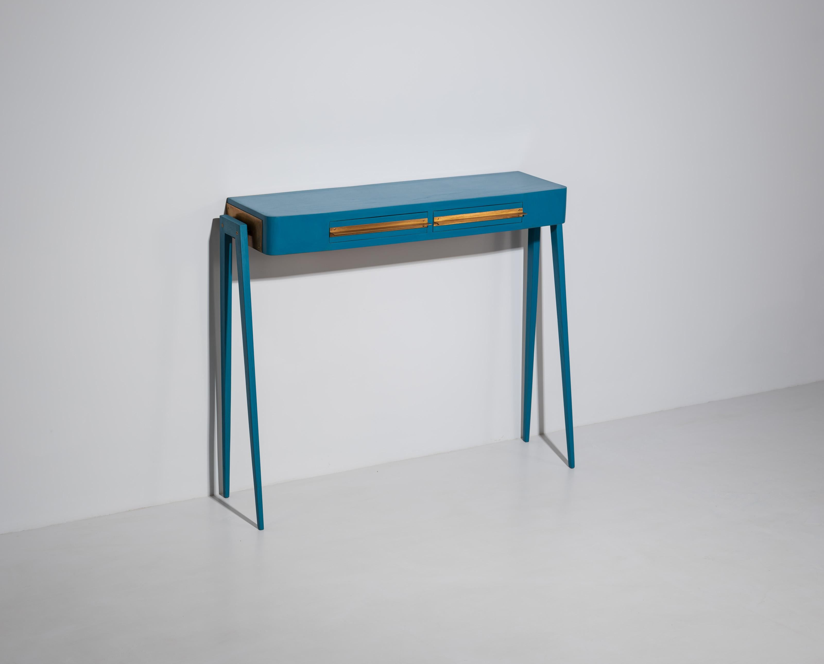 Unique Piece, Restyled Console in Blue with Brass Details by Retro4M 3