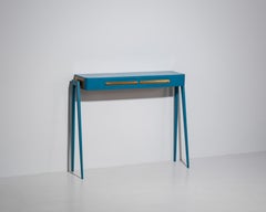 Unique Piece, Restyled Console in Blue with Brass Details by Retro4M